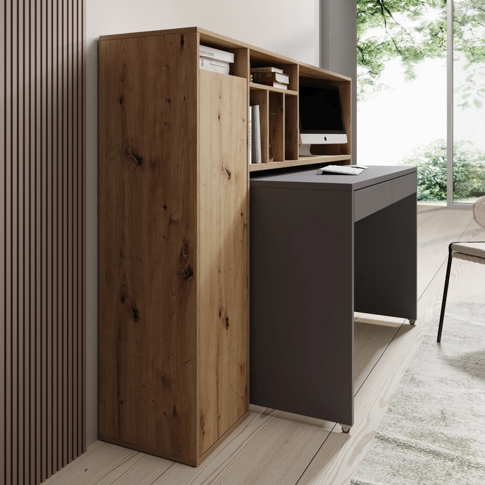 Taroa - Bureau - Eikenpatroon/Lichtgrijs - 154x55x119 cm