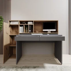 Taroa - Bureau - Eikenpatroon/Lichtgrijs - 154x55x119 cm