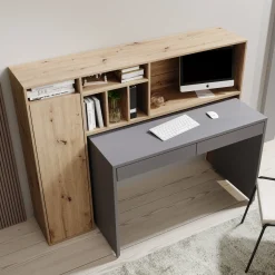 Taroa - Bureau - Eikenpatroon/Lichtgrijs - 154x55x119 cm