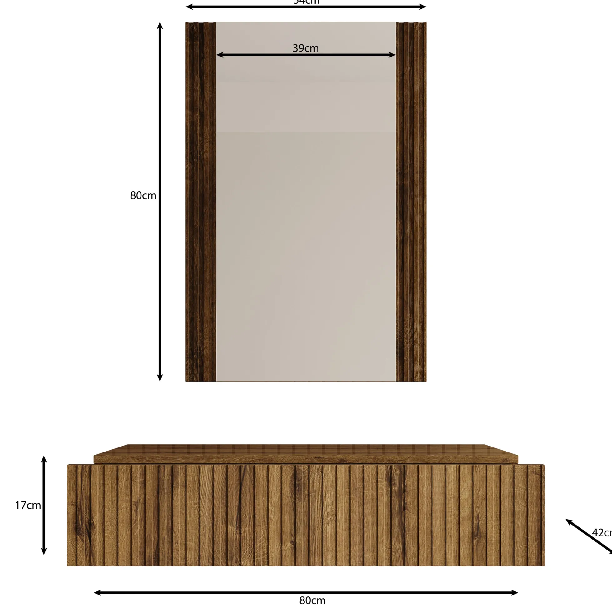 Tartagal - Kaptafel met spiegel - Donkerbruin eiken - 80x42 cm