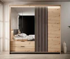 Tasha - Kledingkast 3-deurs - Eiken/zwart - 220x60x210 cm