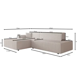 Tasmania - Hoekbank 3-zits met slaapfunctie - Ribstof beige - Links
