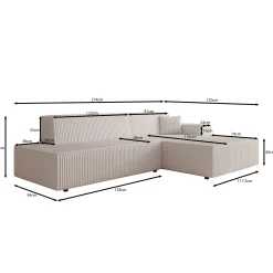 Tasmania - Hoekbank 3-zits met slaapfunctie - Ribstof beige - Rechts