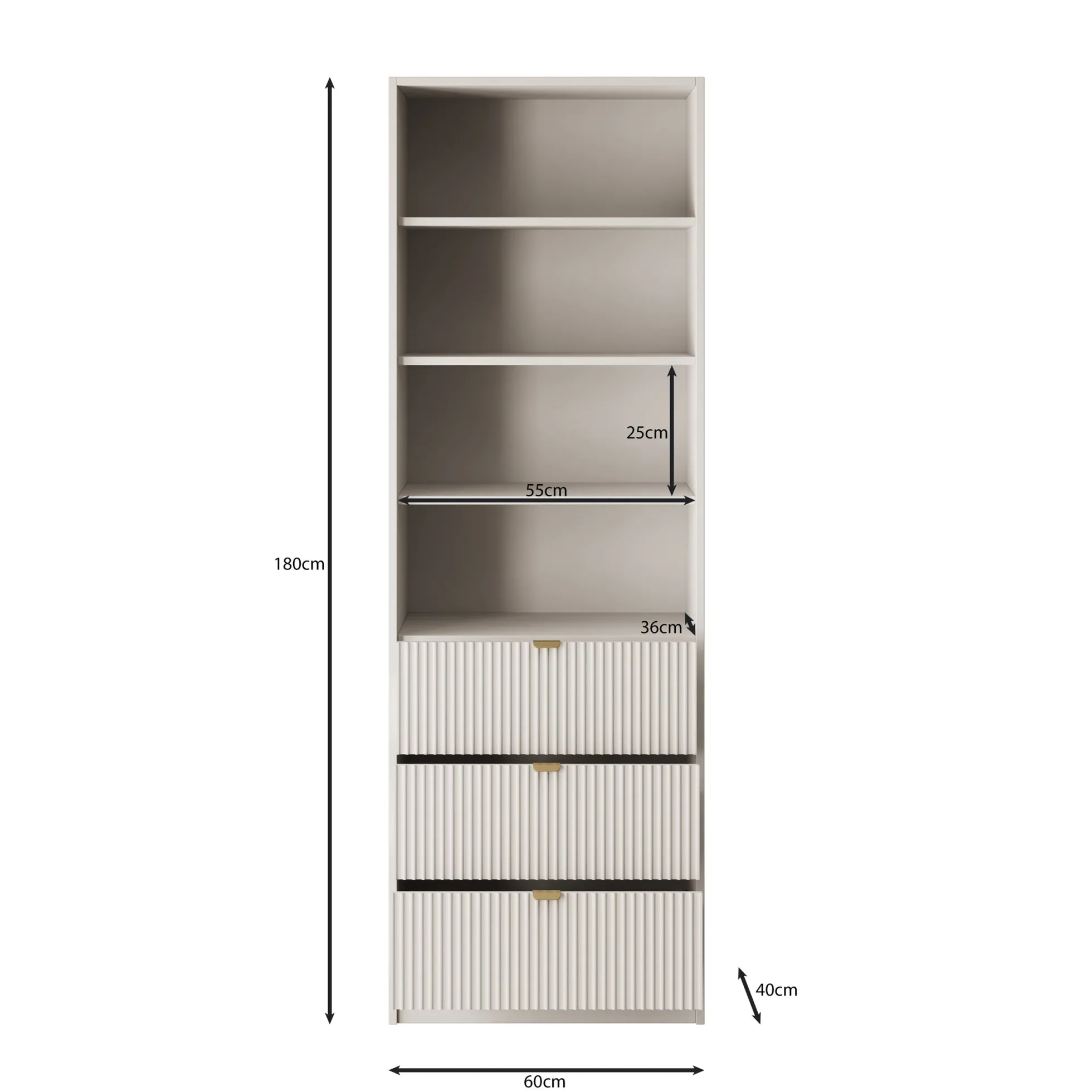 Tavares - Boekenkast - Beige - 60x40x180 cm