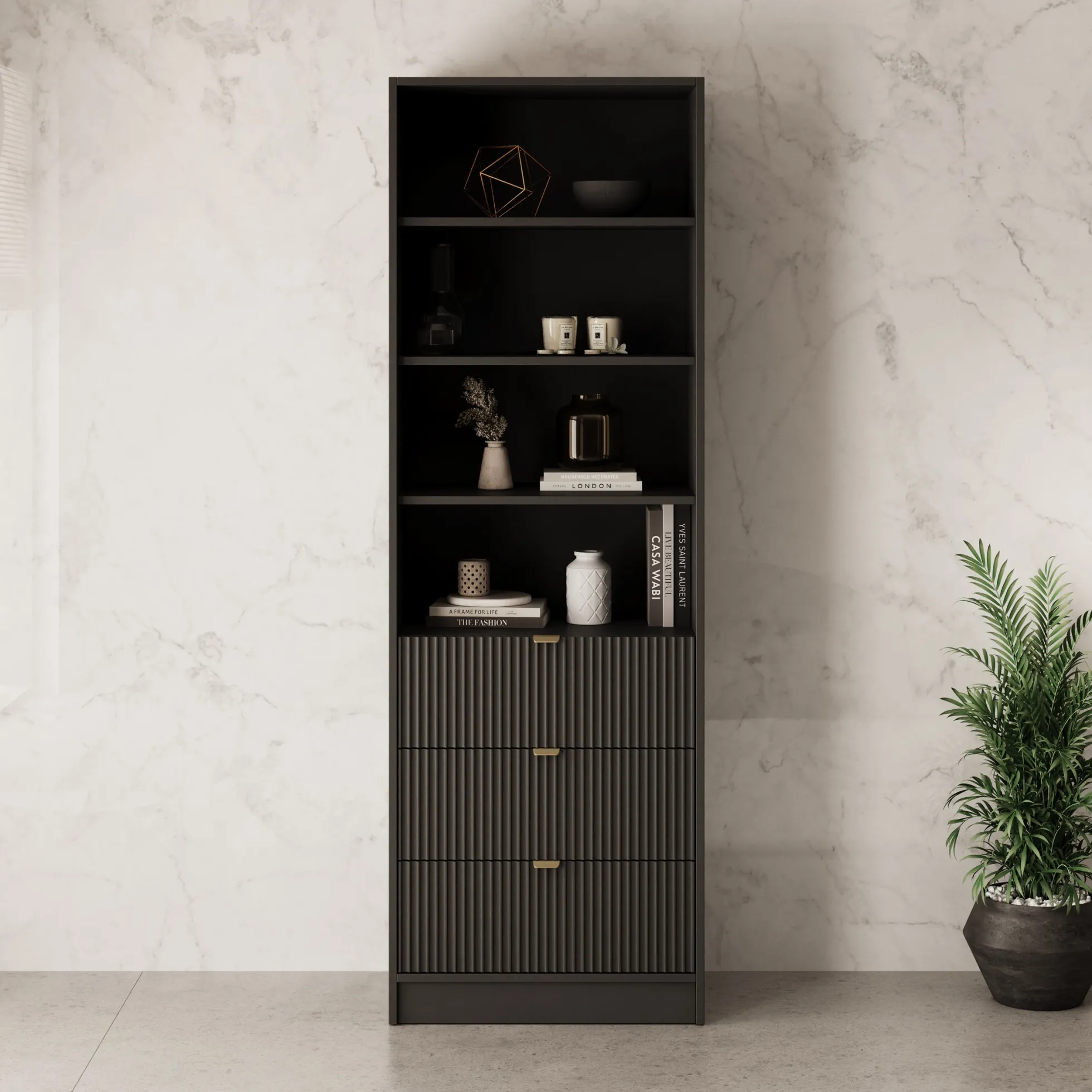 Tavares - Boekenkast - Zwart - 60x40x180 cm