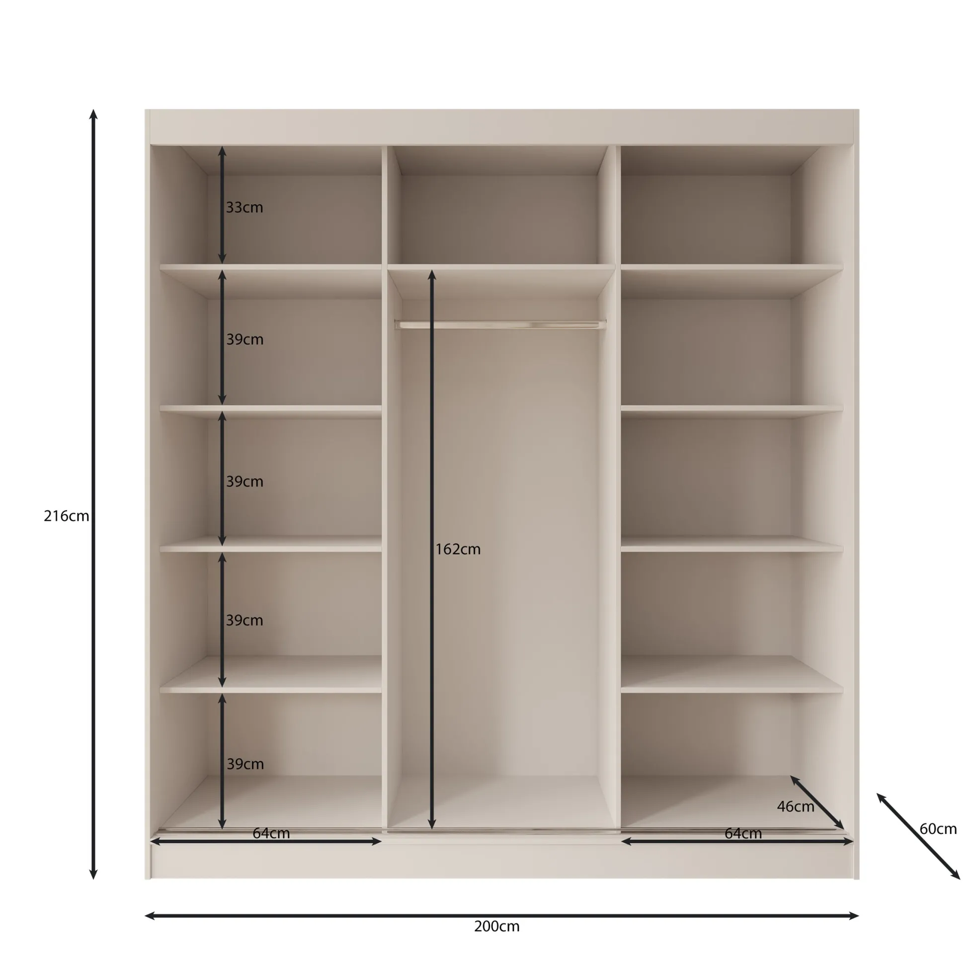 Tavares - Kledingkast 3 schuifdeuren - Wit - 200x60x216 cm