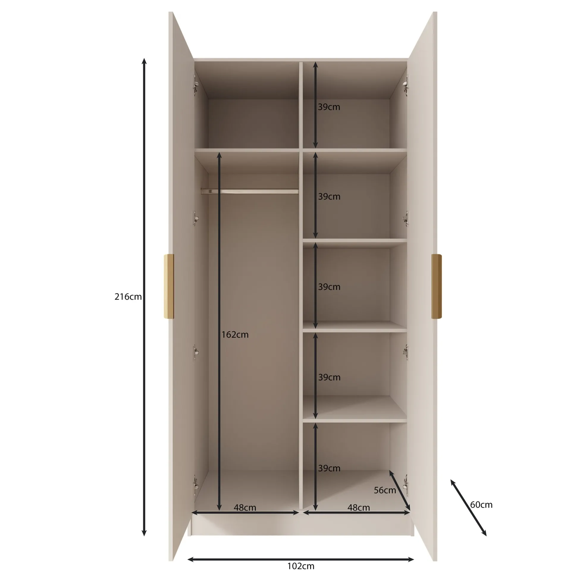Tavares - Kledingkast met 2 deuren - Beige - 102x60x216 cm