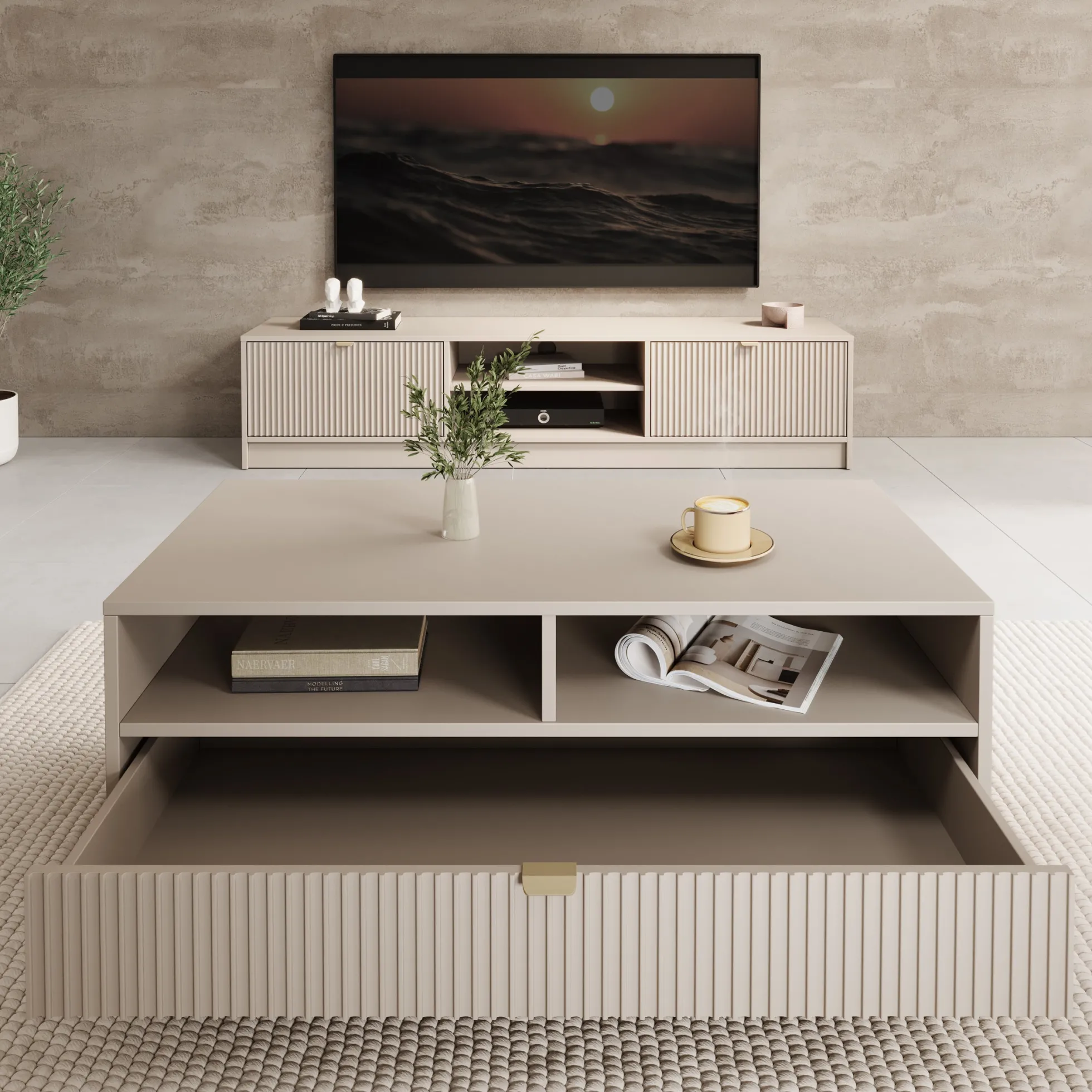 Tavares - Salontafel met lade - Beige - 100x50x40 cm