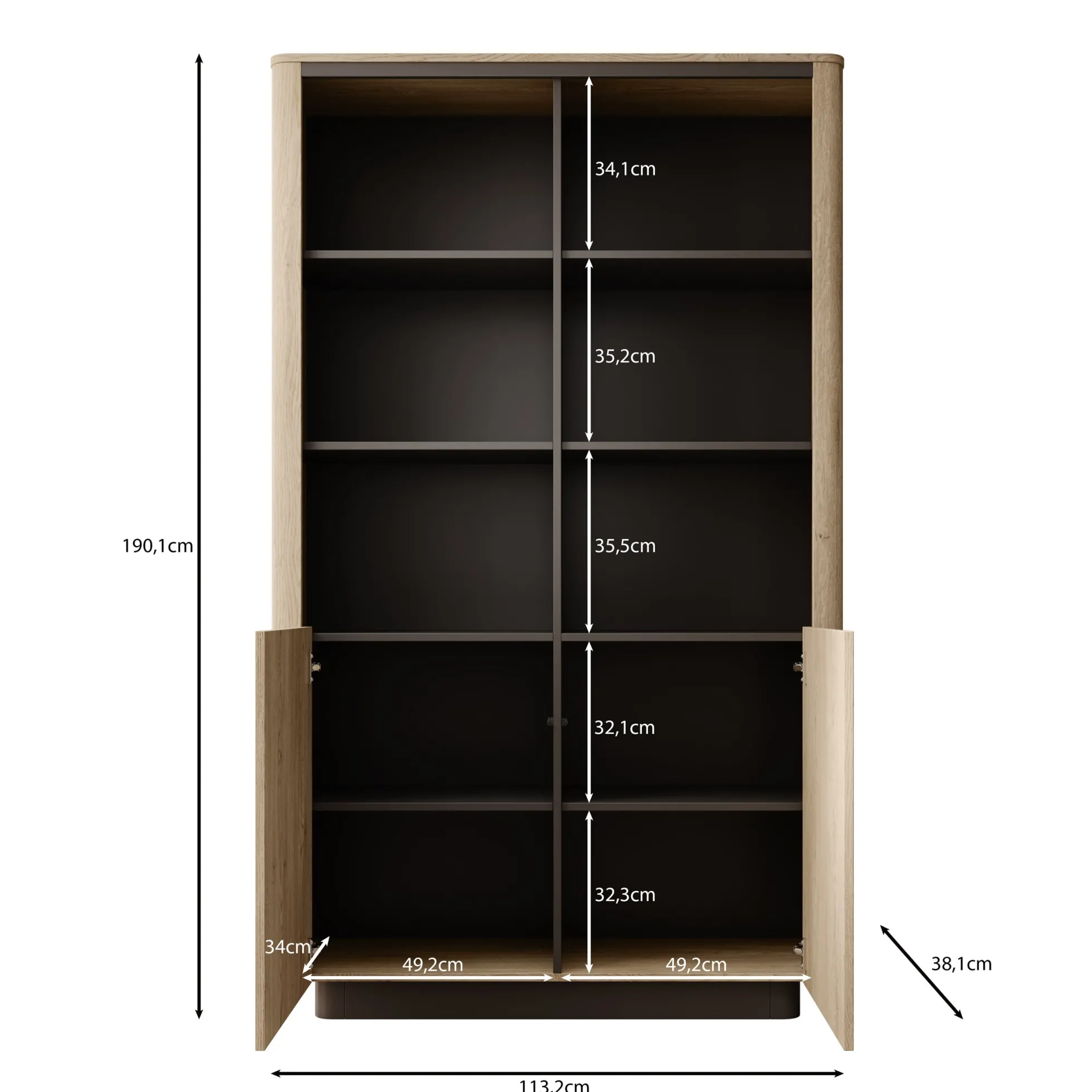 Taywan - Boekenkast - Eiken - 113x38x190 cm
