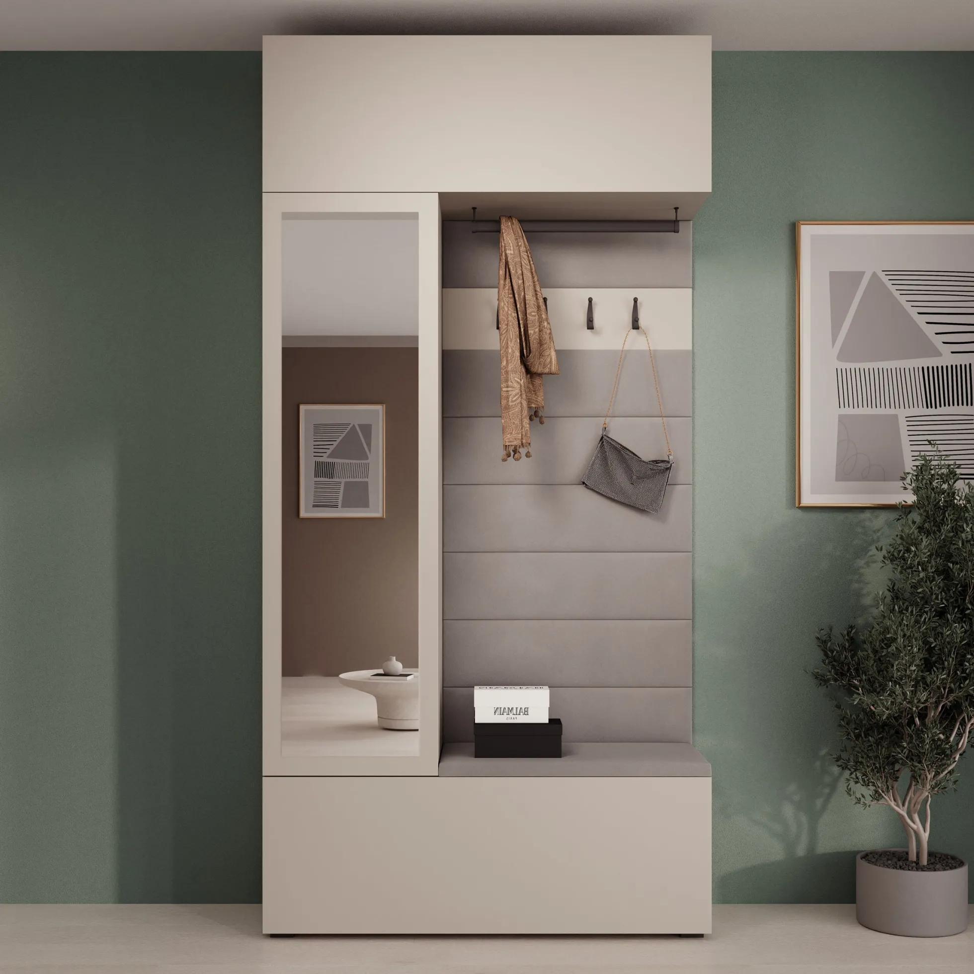Telora - Halkast met deur - Beige - 115x38x232 cm