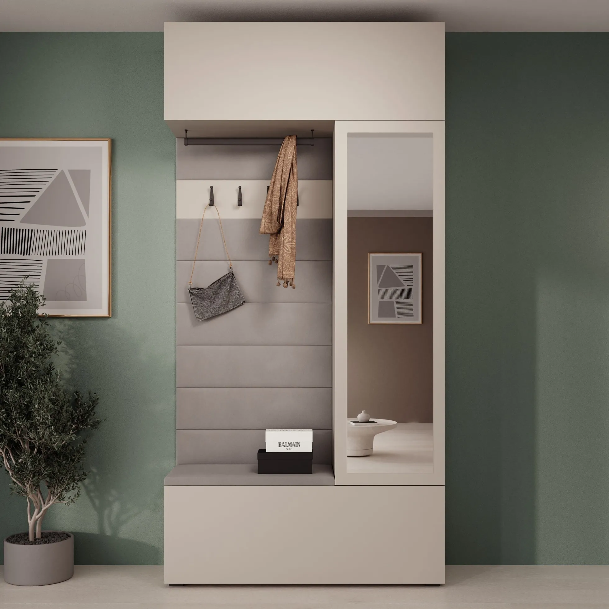 Telora - Halkast met deur - Beige - 115x38x232 cm
