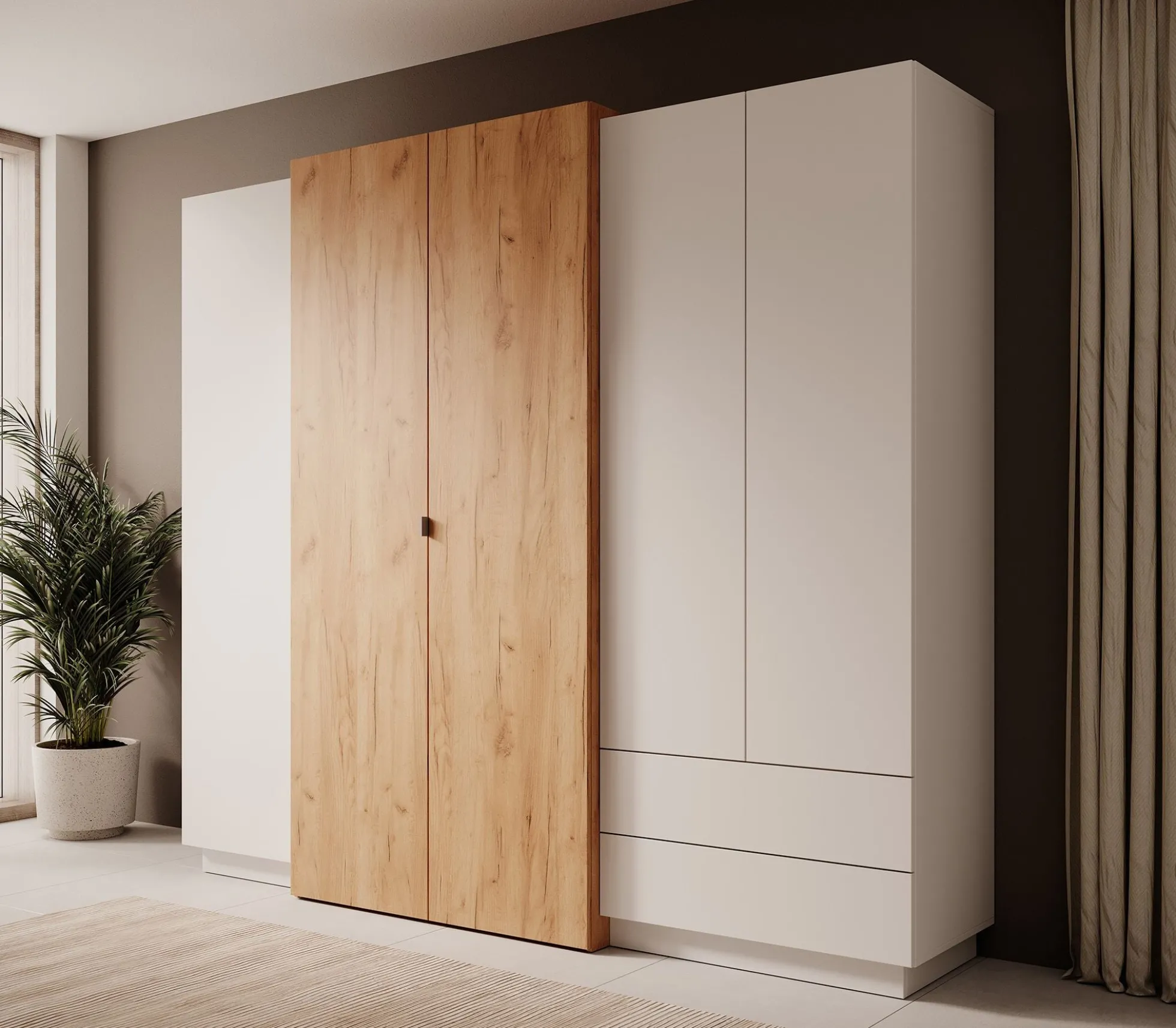 Three - Kledingkast 4-deurs - Eiken - 230x52x202 cm