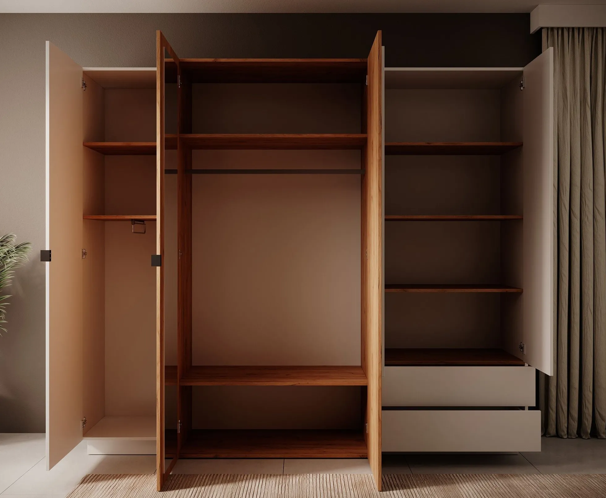 Three - Kledingkast 4-deurs - Eiken - 230x52x202 cm