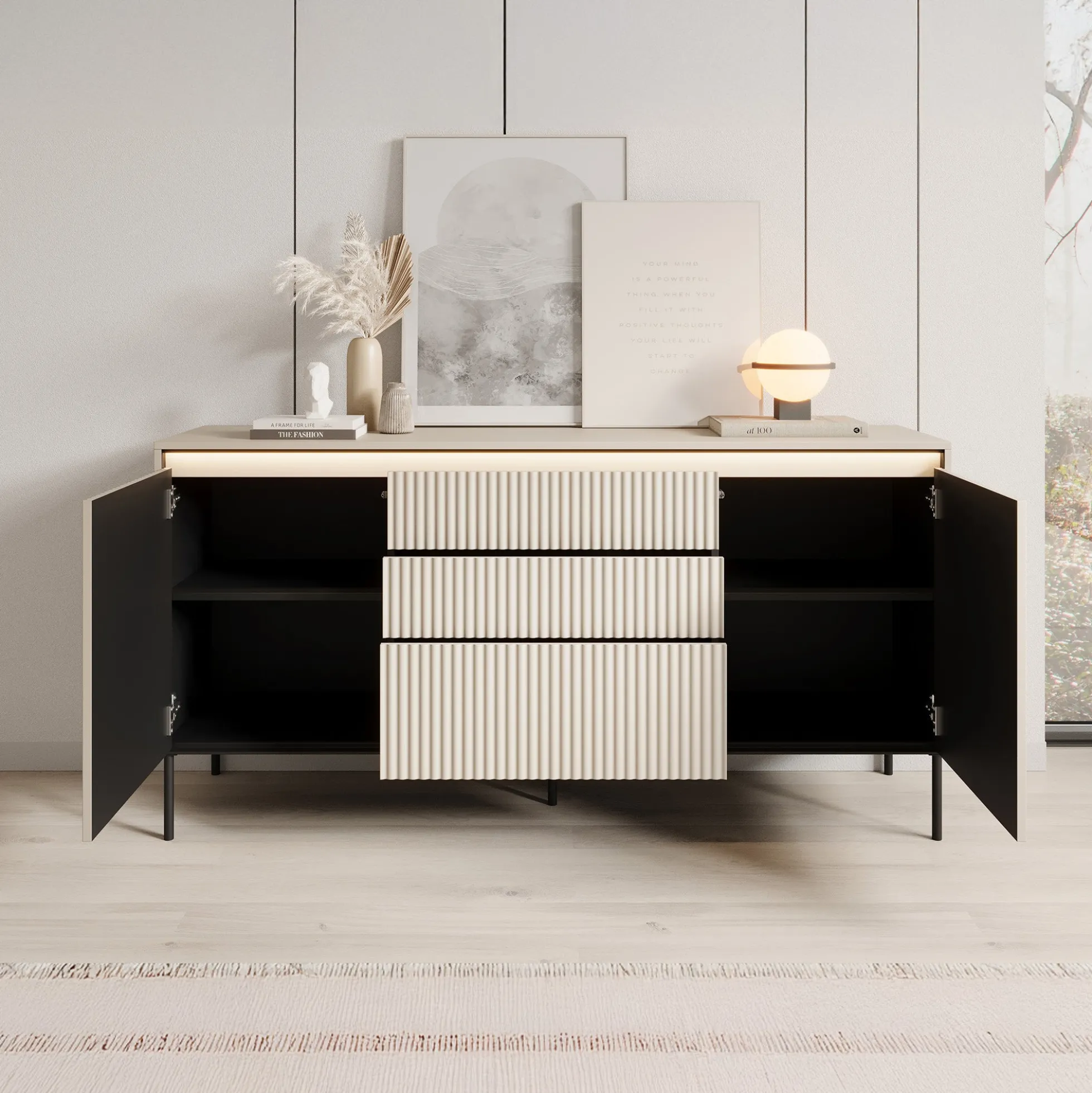 Timoteo - Dressoir - Beige - 166x40x83 cm