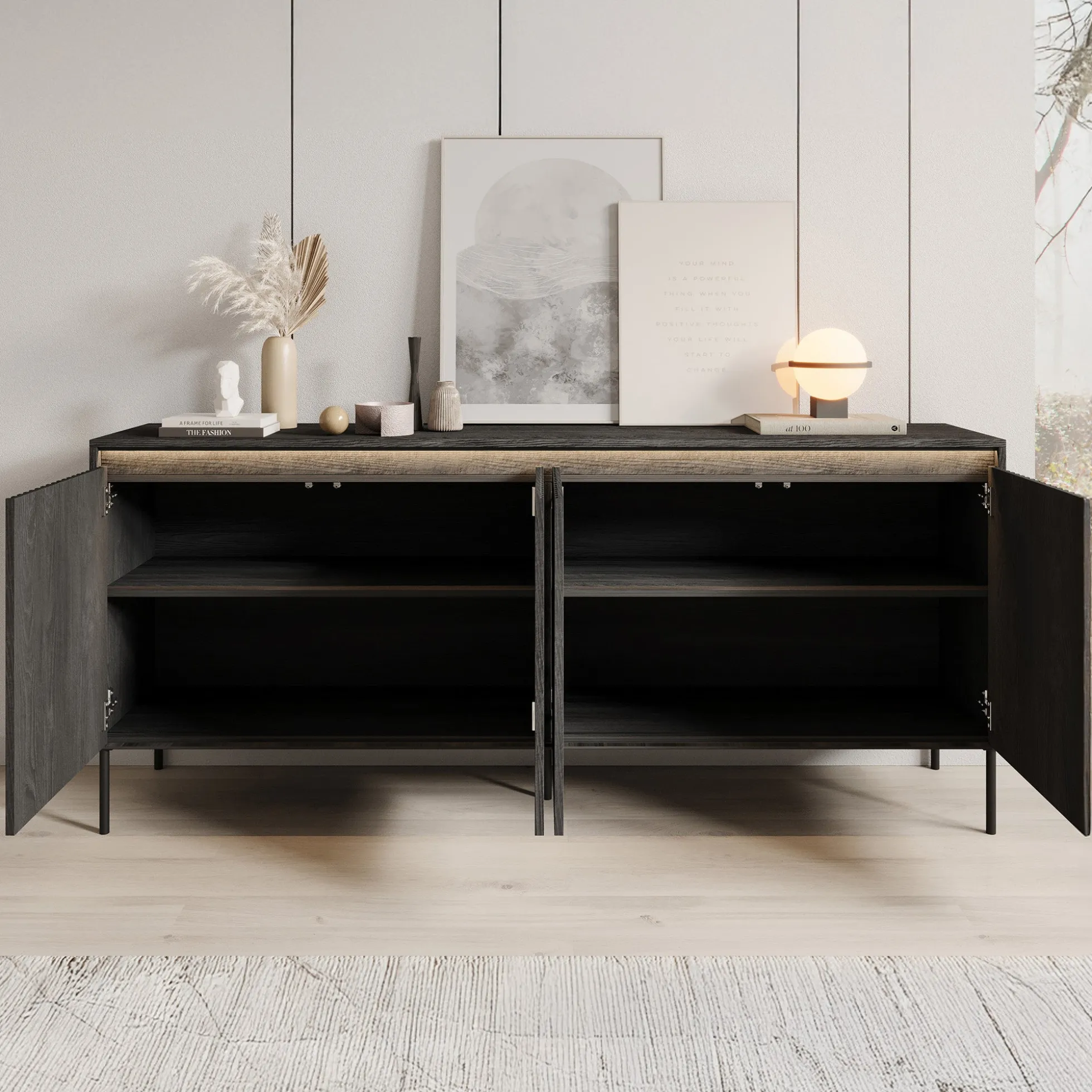 Timoteo - Dressoir - Zwart - 193x40x83 cm