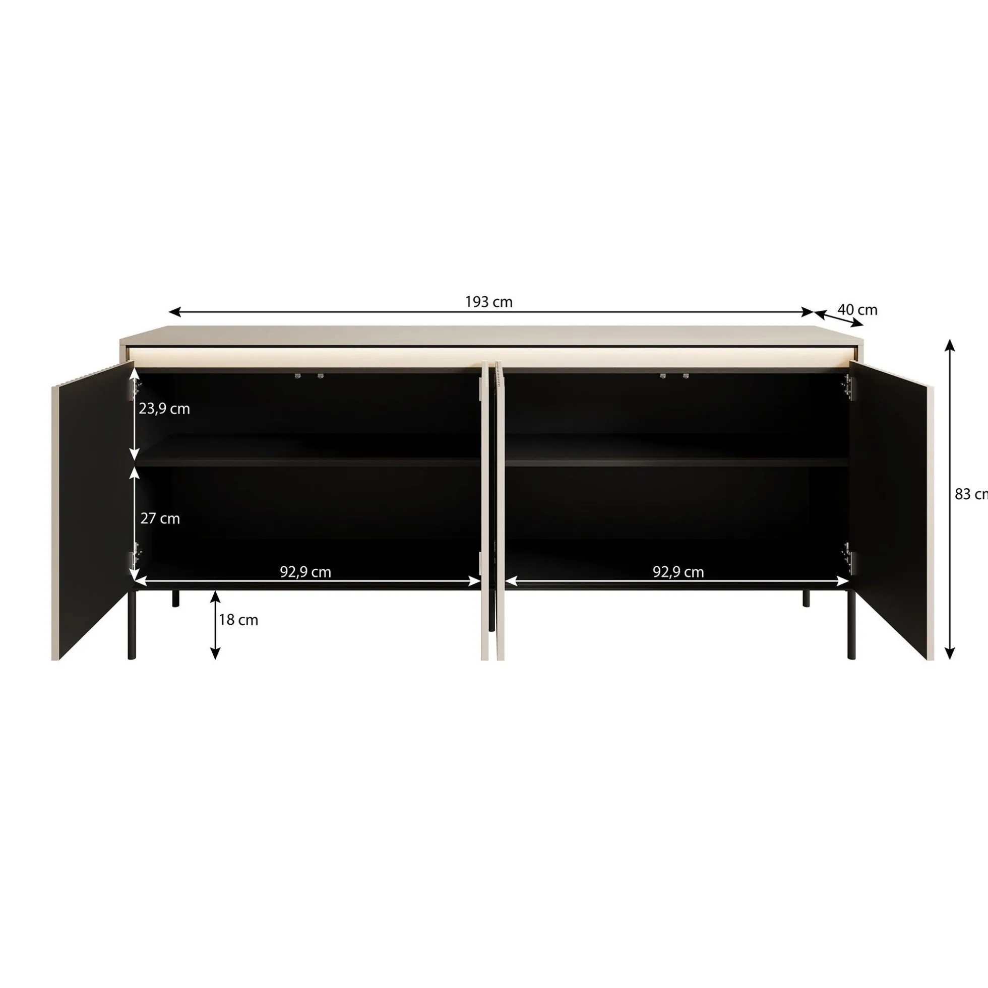 Timoteo - Dressoir - Zwart - 193x40x83 cm