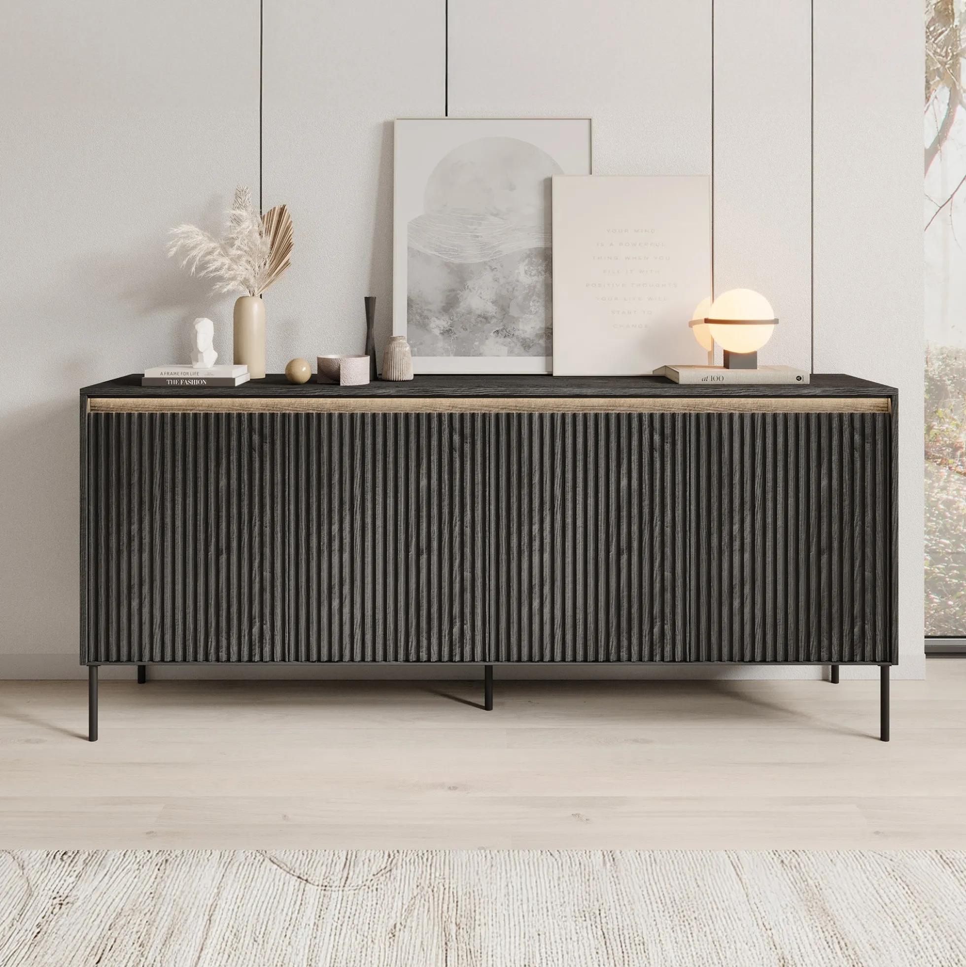 Timoteo - Dressoir - Zwart - 193x40x83 cm