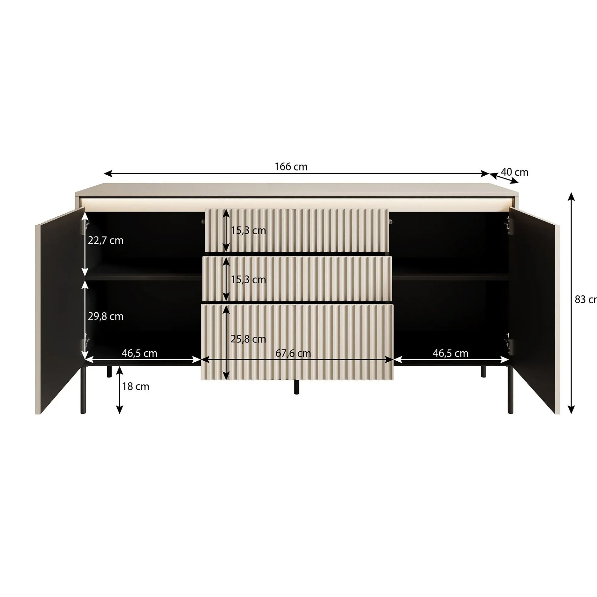 Timoteo - Dressoir - Zwart - 166x40x83 cm