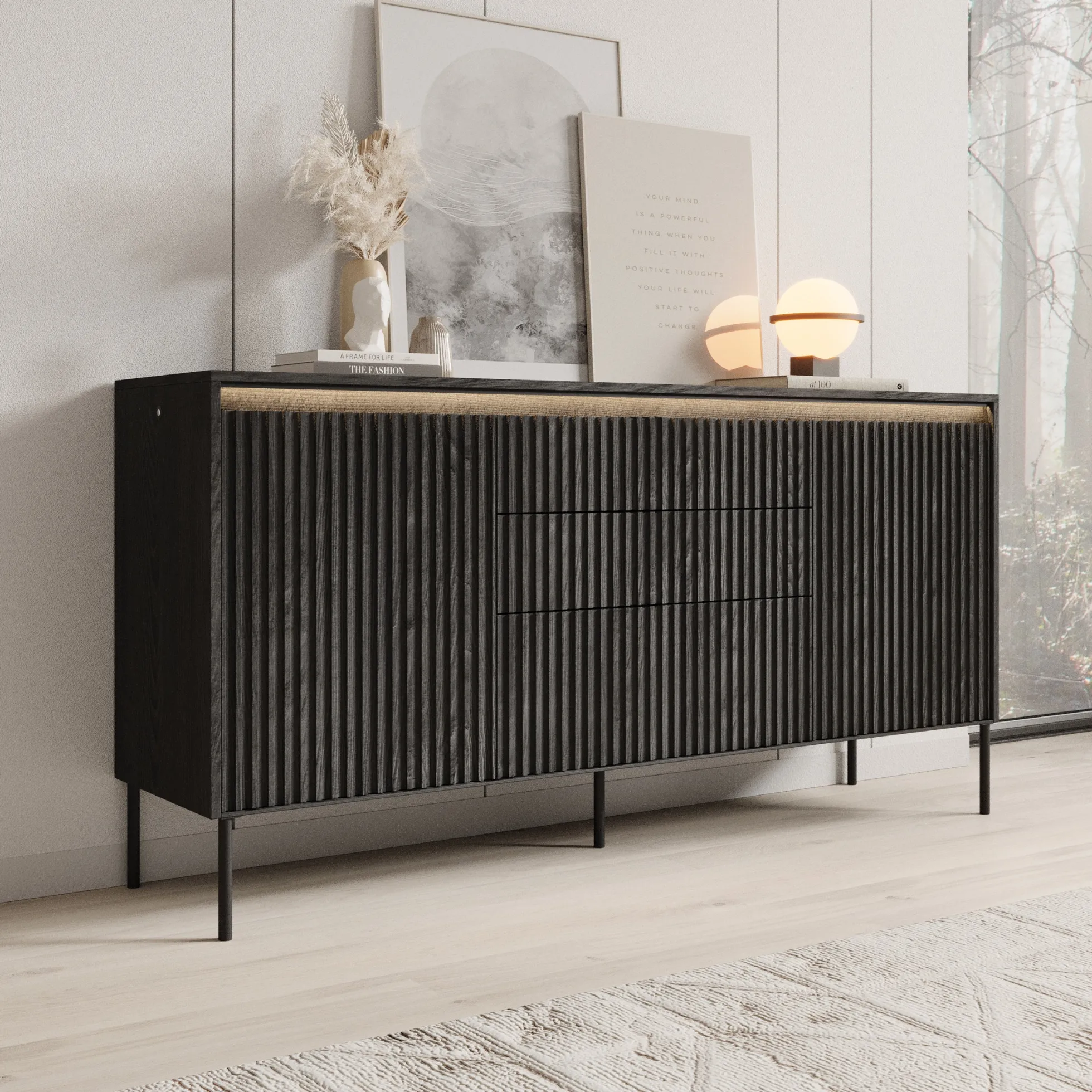 Timoteo - Dressoir - Zwart - 166x40x83 cm