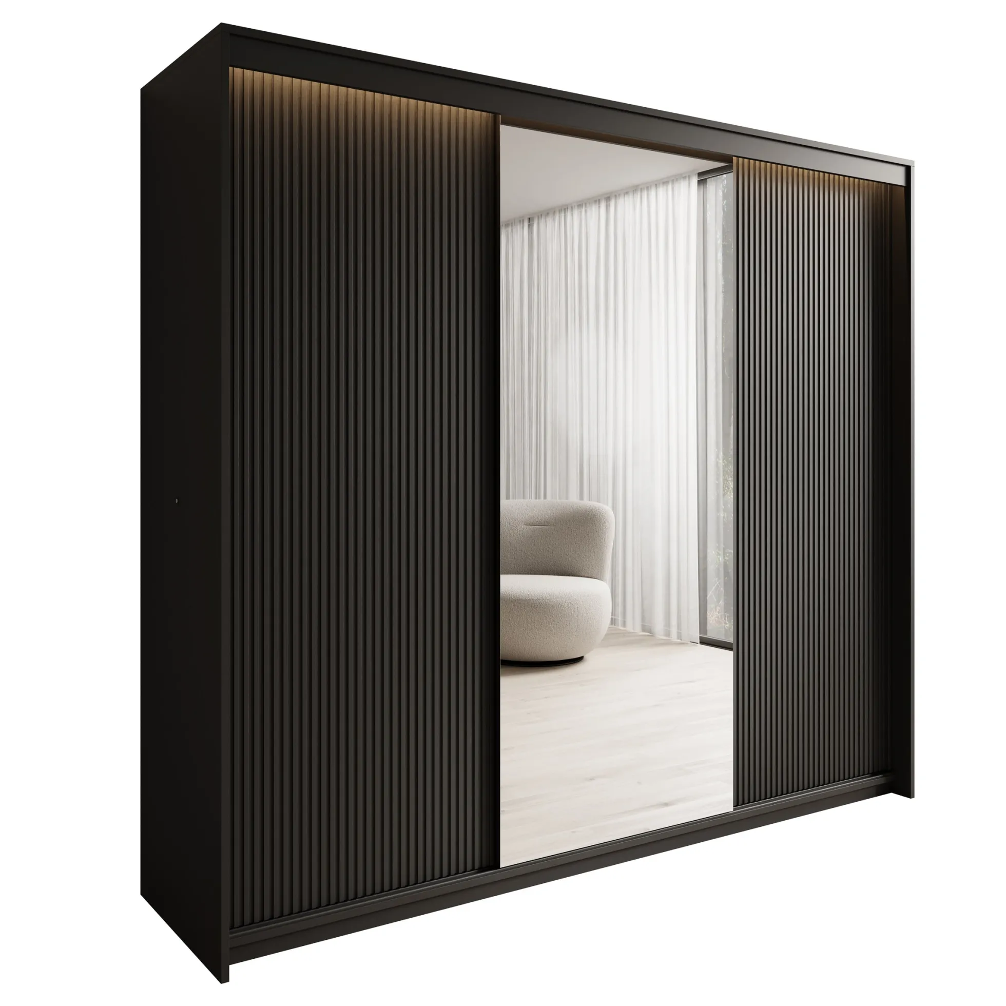 Timoteo - Kledingkast met schuifdeuren - Zwart - 250x63x222 cm