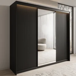 Timoteo - Kledingkast met schuifdeuren - Zwart - 250x63x222 cm