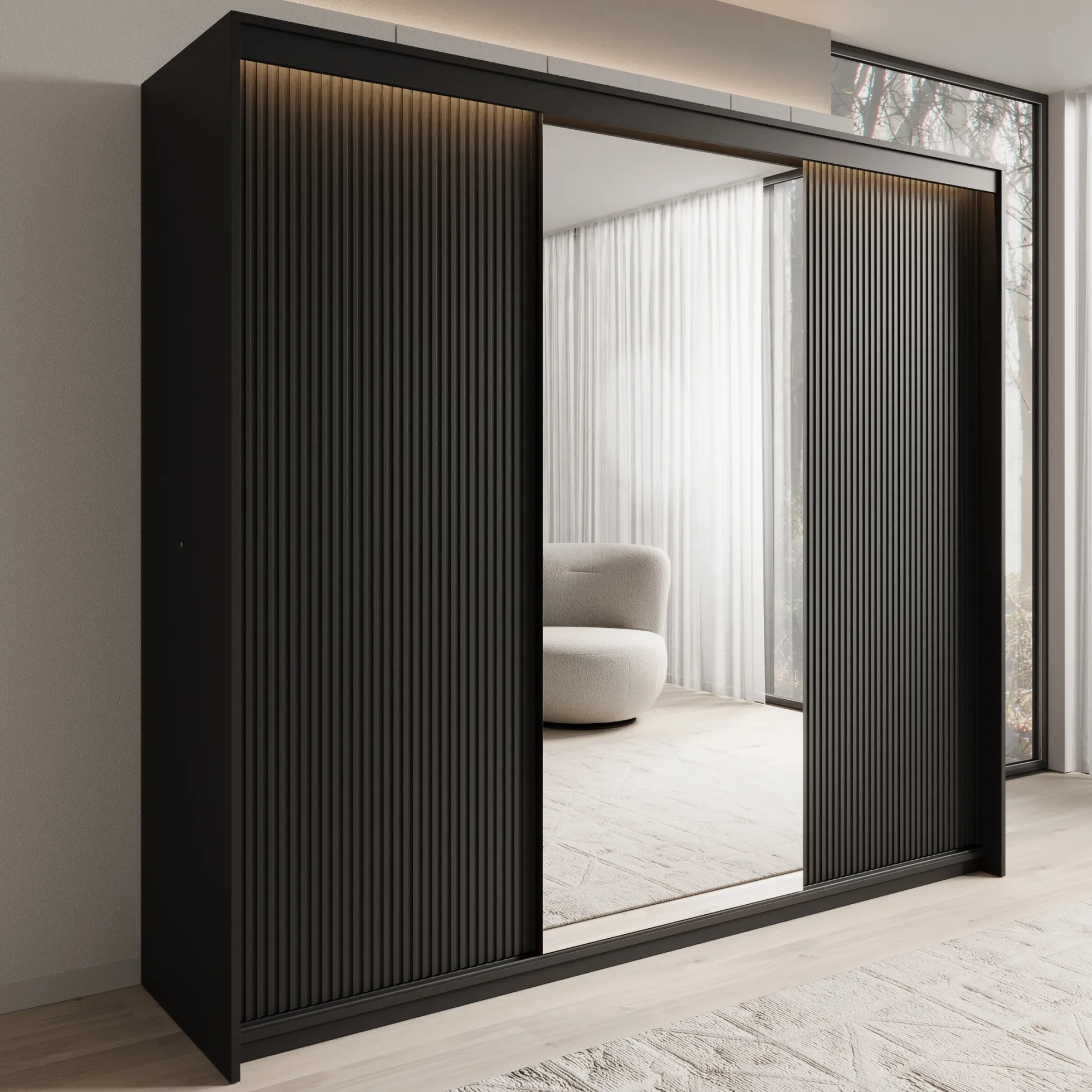 Timoteo - Kledingkast met schuifdeuren - Zwart - 250x63x222 cm