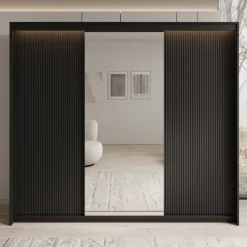 Timoteo - Kledingkast met schuifdeuren - Zwart - 250x63x222 cm