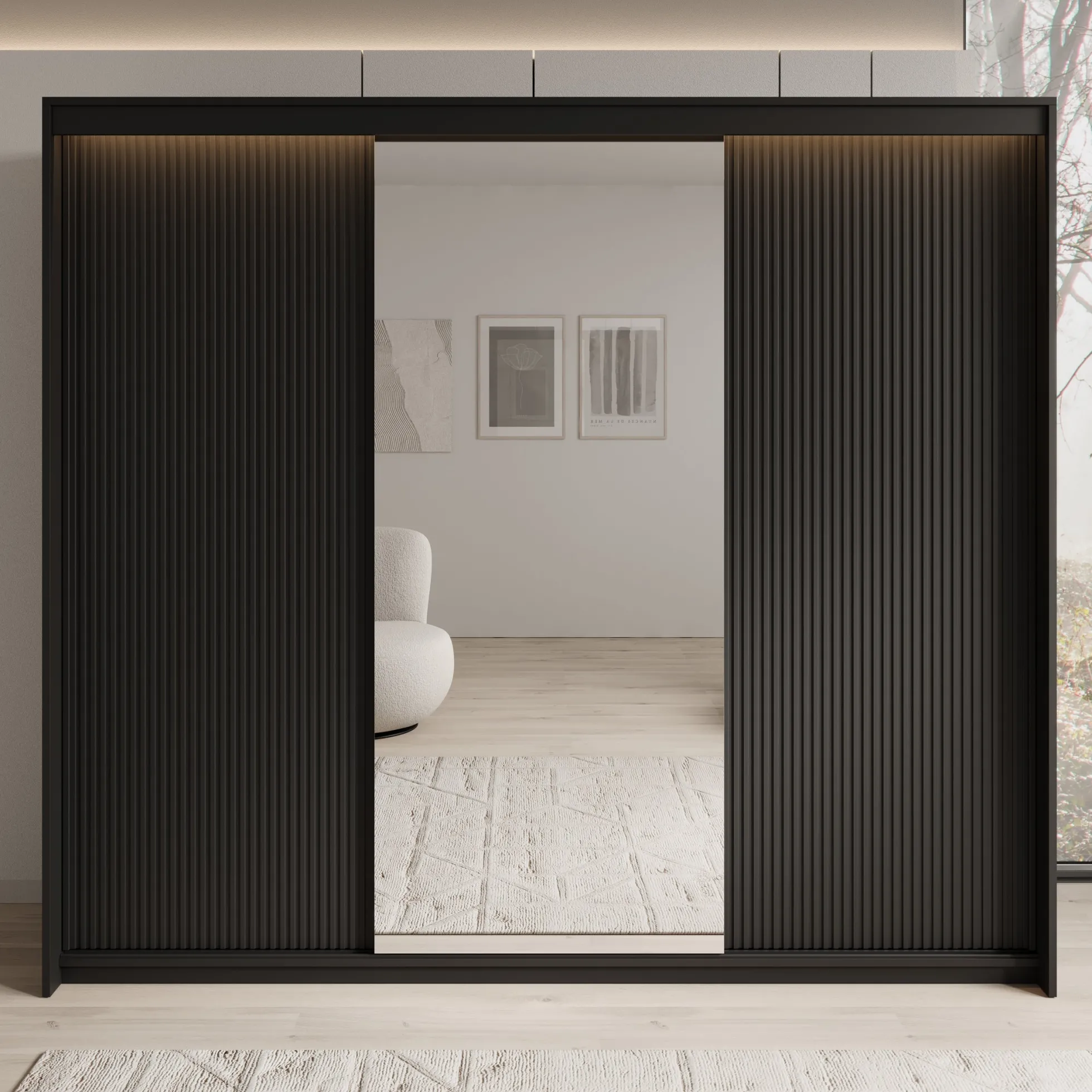 Timoteo - Kledingkast met schuifdeuren - Zwart - 250x63x222 cm