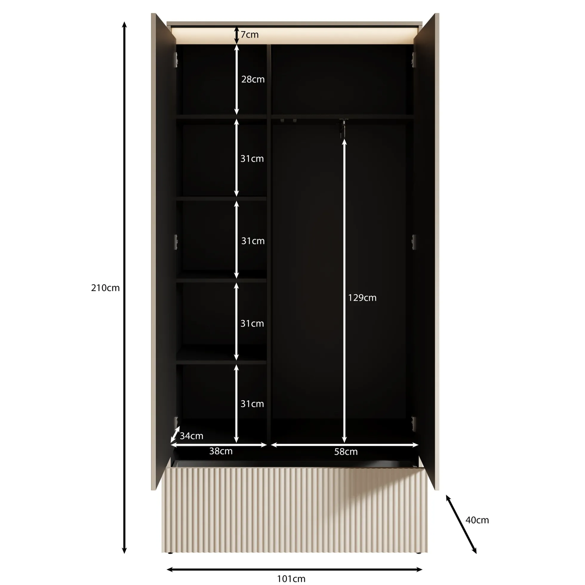 Timoteo - Kledingkast met 2 deuren - Beige - 101x40x210 cm