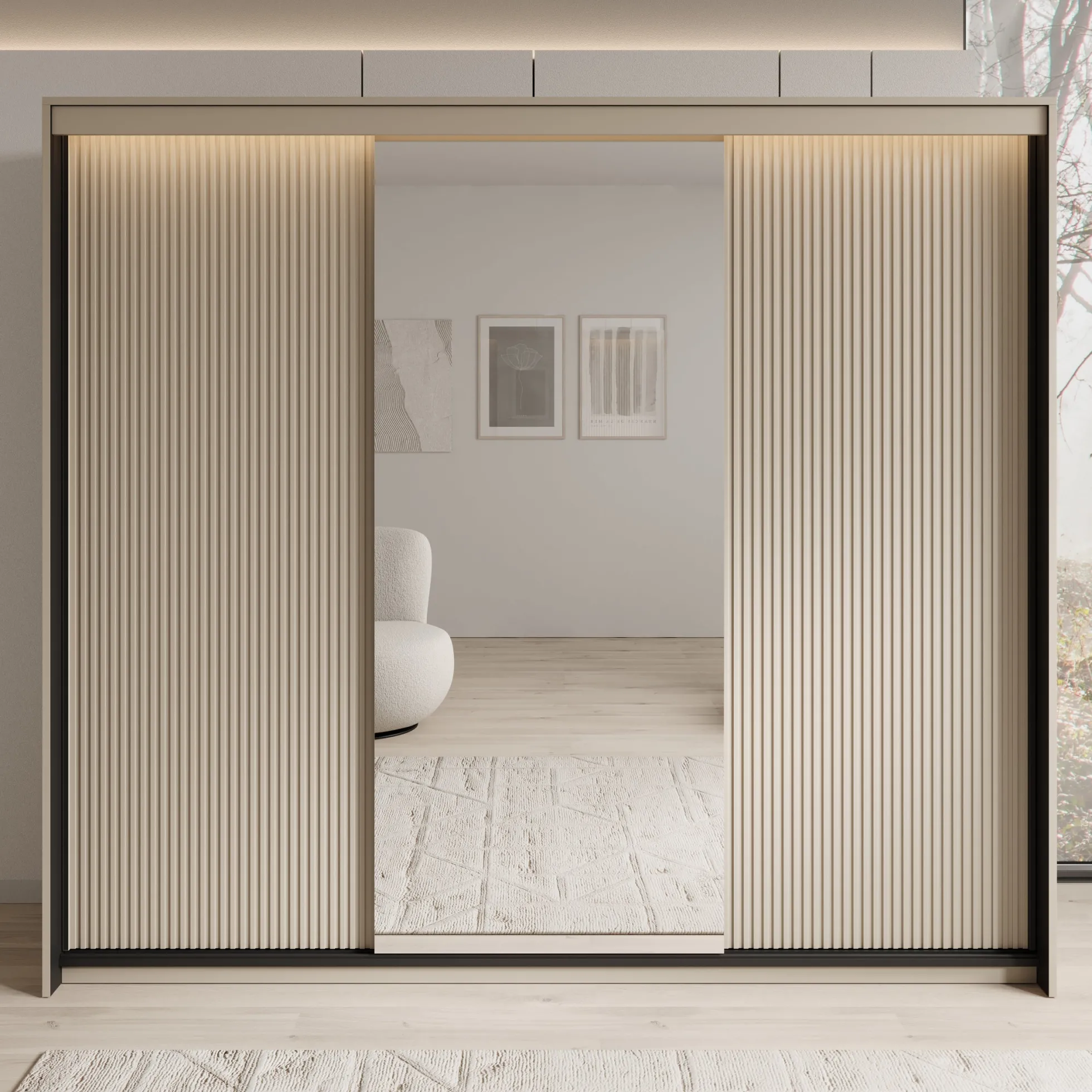 Timoteo - Kledingkast met schuifdeuren - Beige - 250x63x222 cm