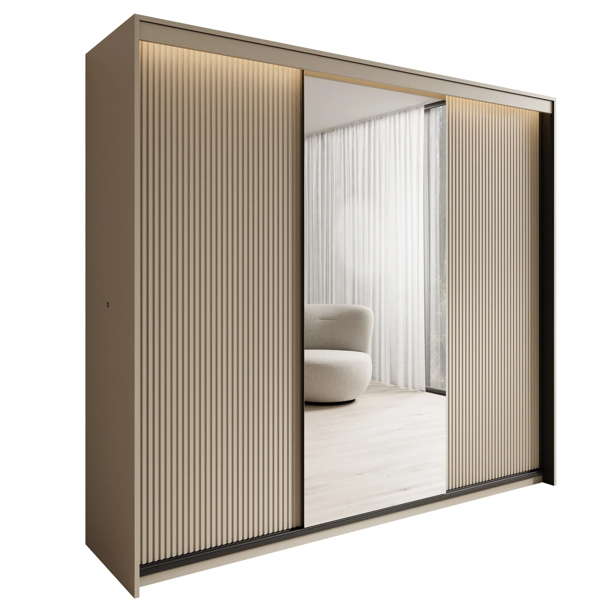 Timoteo - Kledingkast met schuifdeuren - Beige - 250x63x222 cm