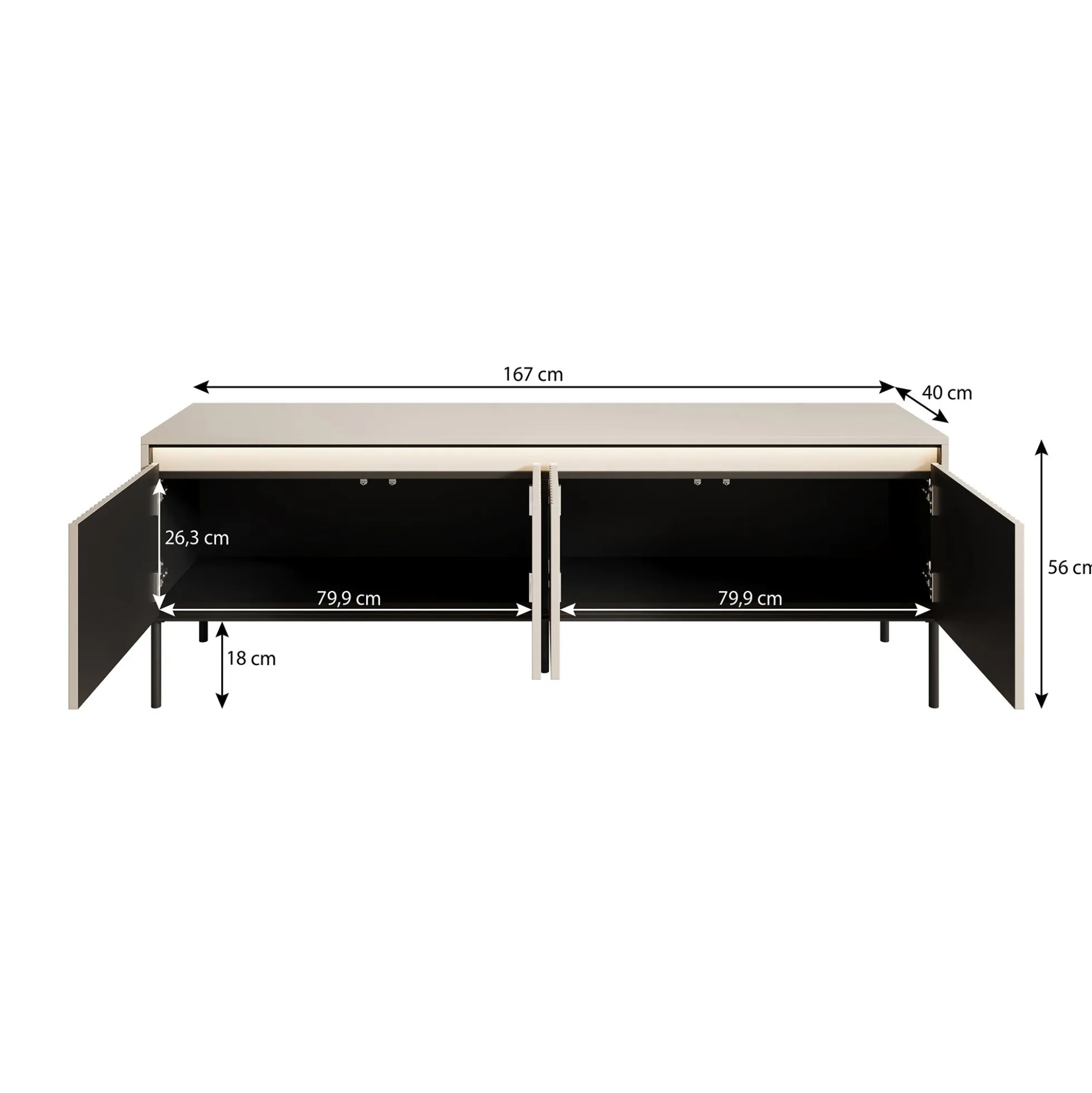 Timoteo - TV-Meubel - Beige - 167x40x56 cm