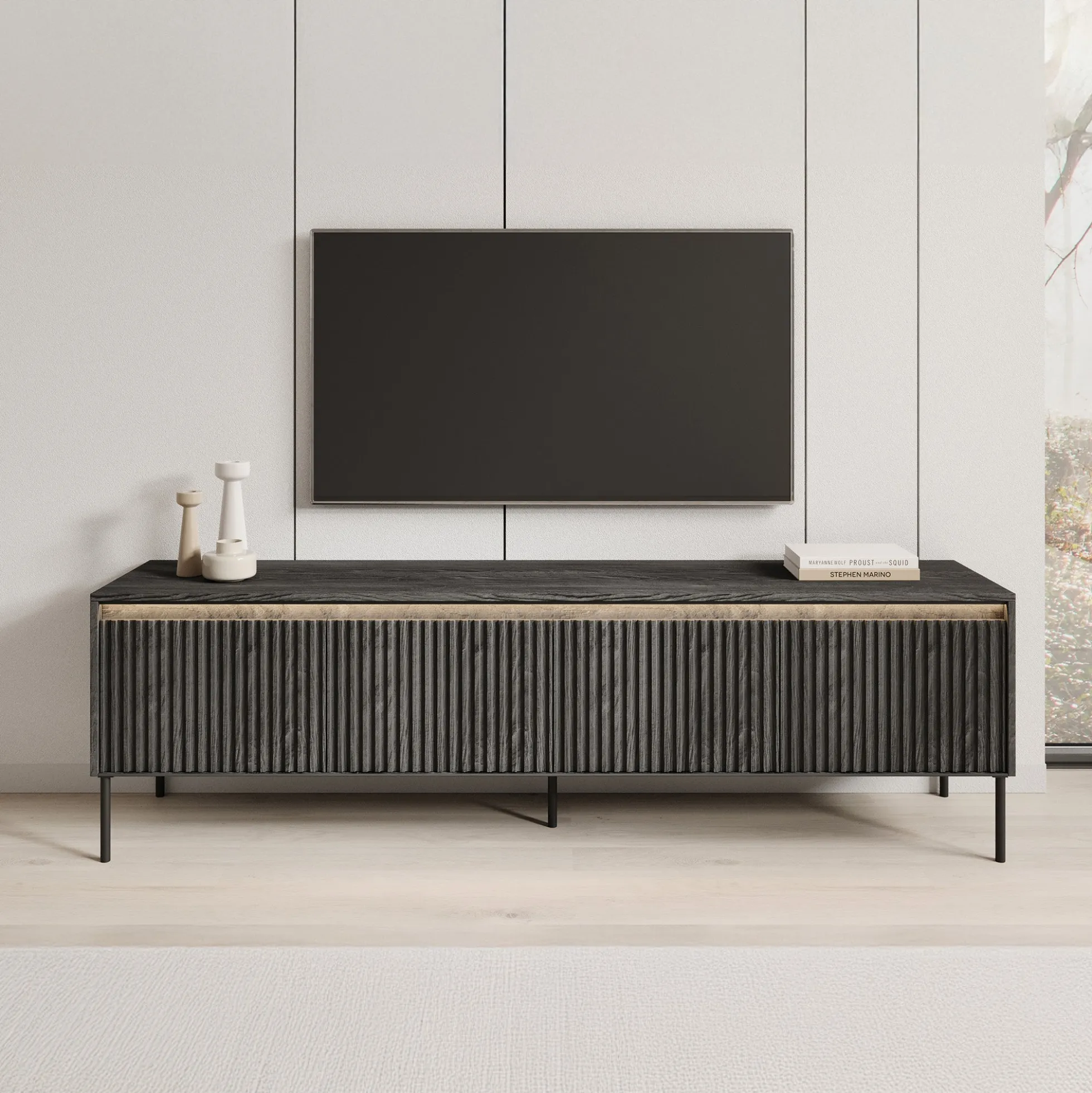 Timoteo - TV-Meubel - Mat zwart - 193x40x56 cm