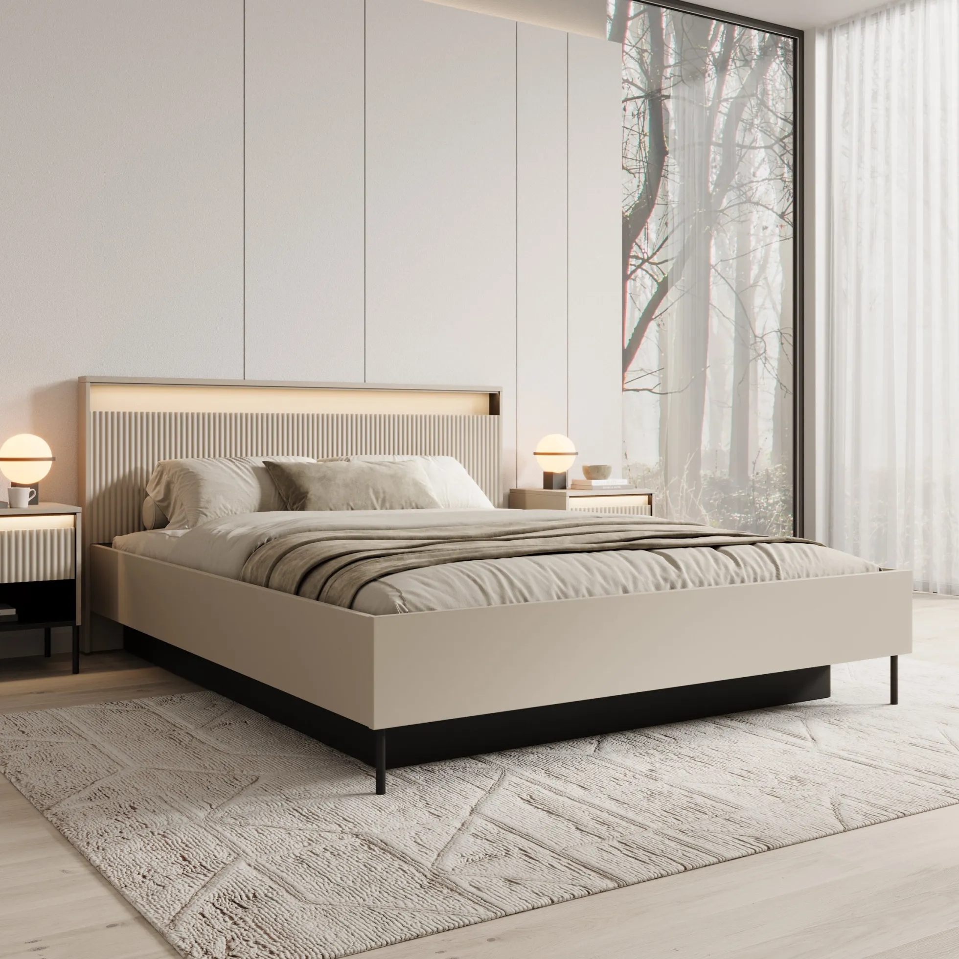 Timoteo - Tweepersoonsbed met opbergruimte - Beige - 160x200 cm