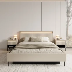 Timoteo - Tweepersoonsbed met opbergruimte - Beige - 160x200 cm