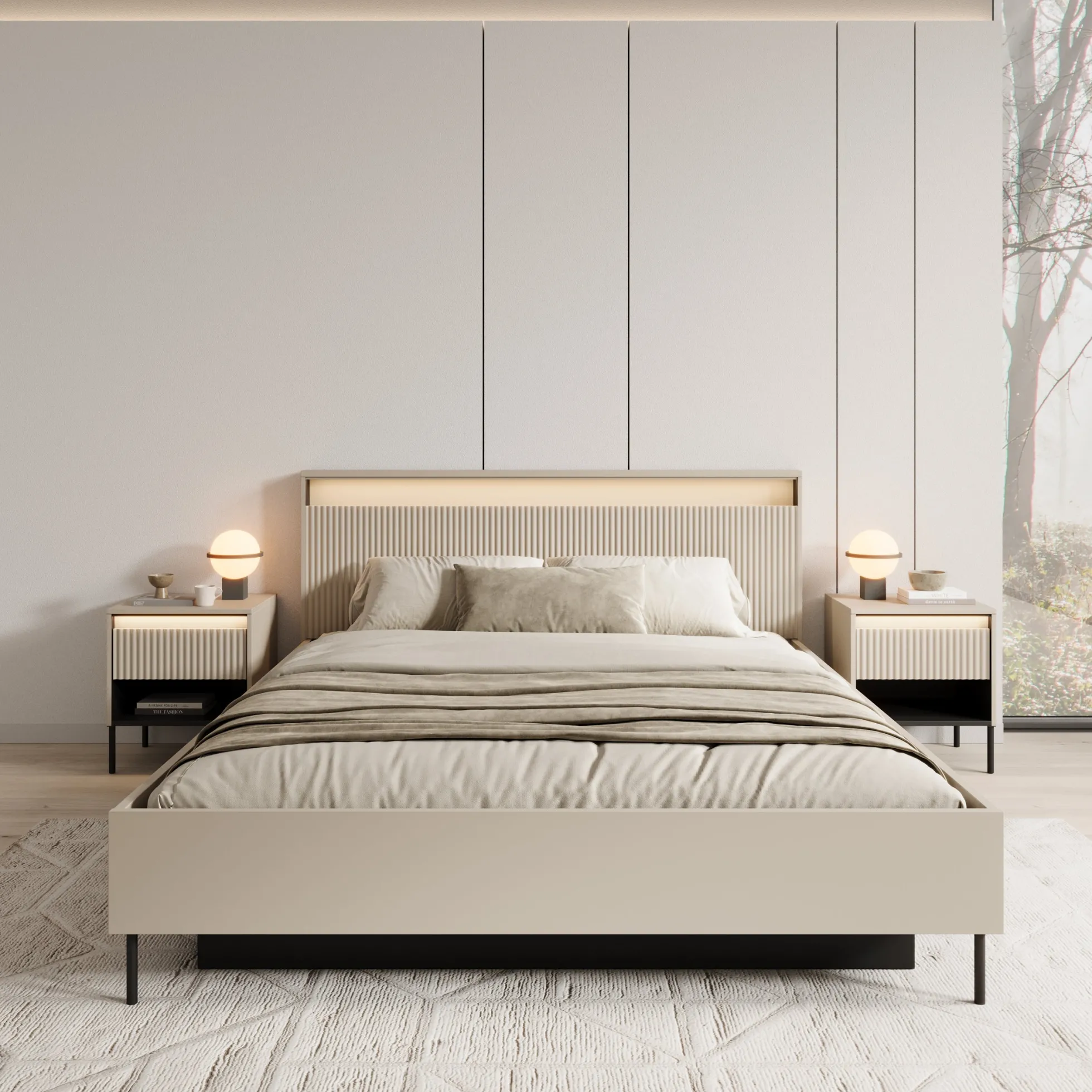 Timoteo - Tweepersoonsbed met opbergruimte - Beige - 160x200 cm