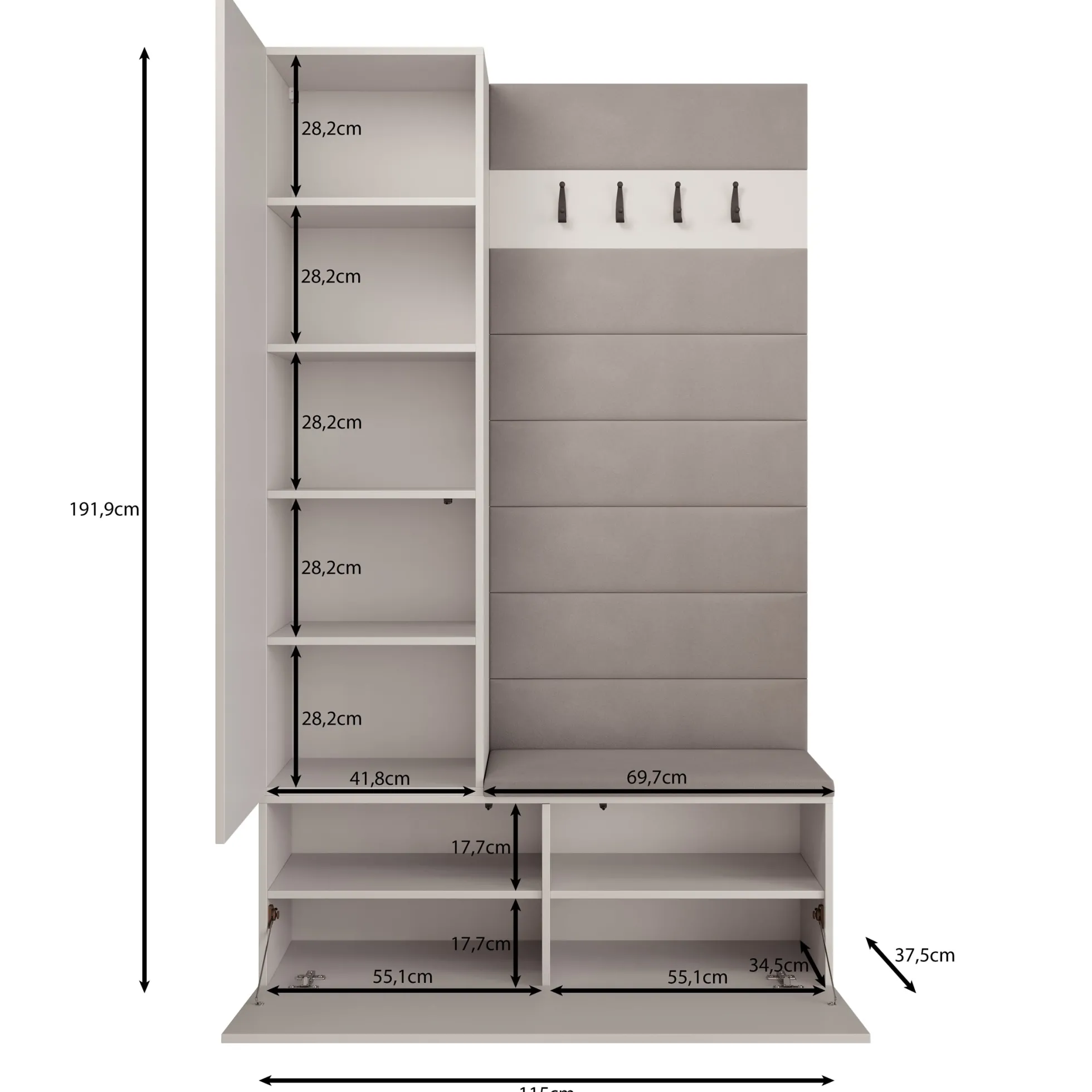 Téllaro - Halkast met deur - Eikenpatroon - 115x38x192 cm