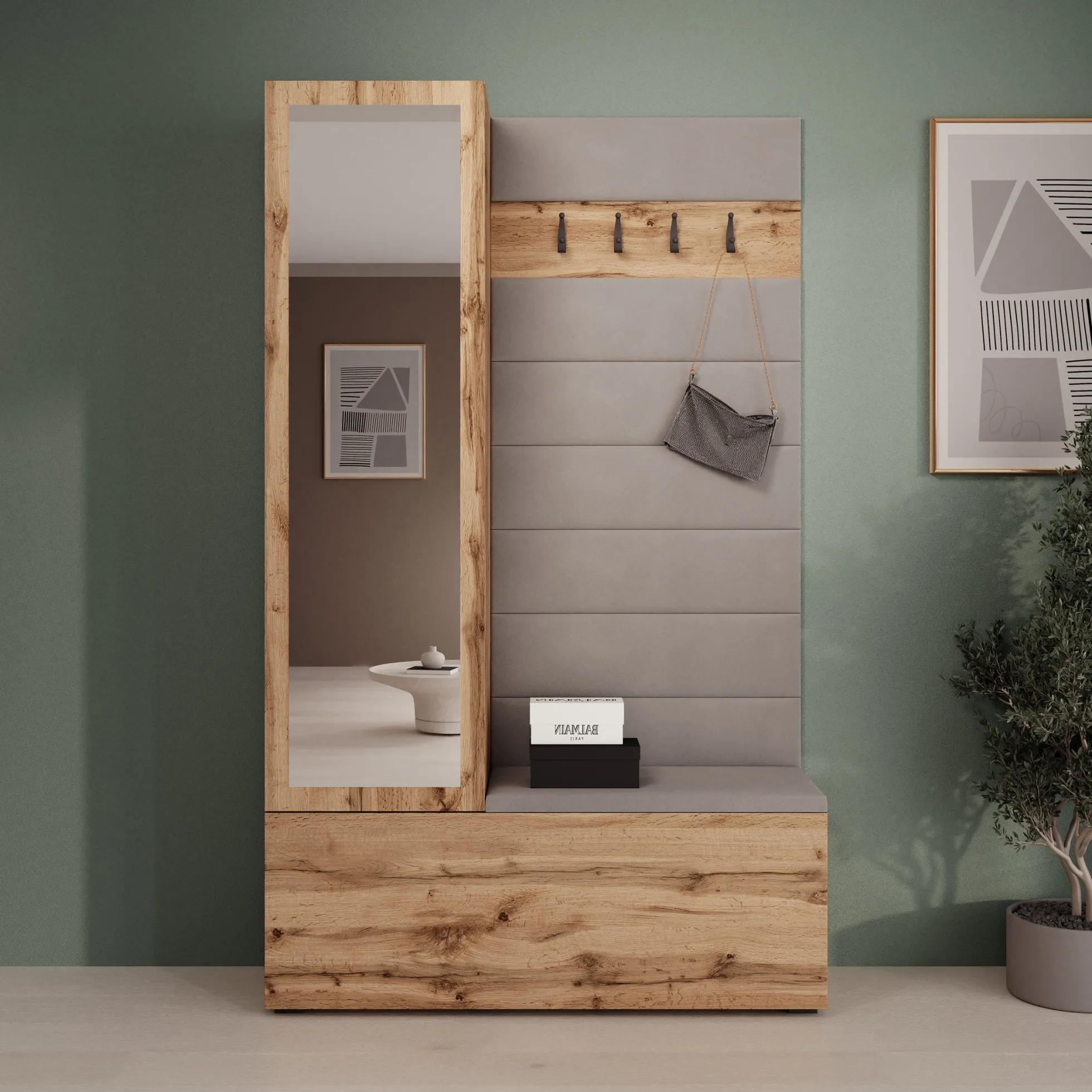 Téllaro - Halkast met deur - Eikenpatroon - 115x38x192 cm