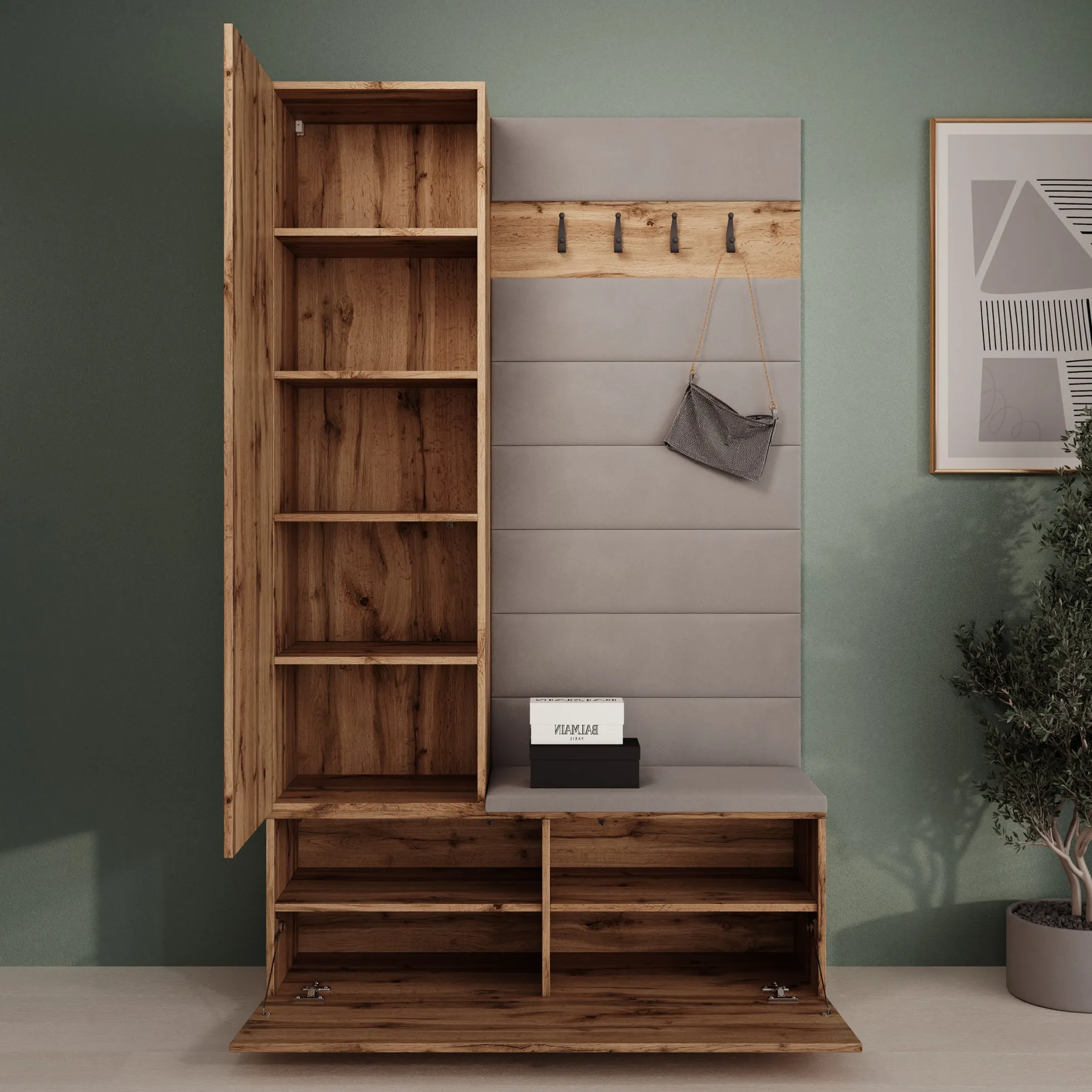 Téllaro - Halkast met deur - Eikenpatroon - 115x38x192 cm