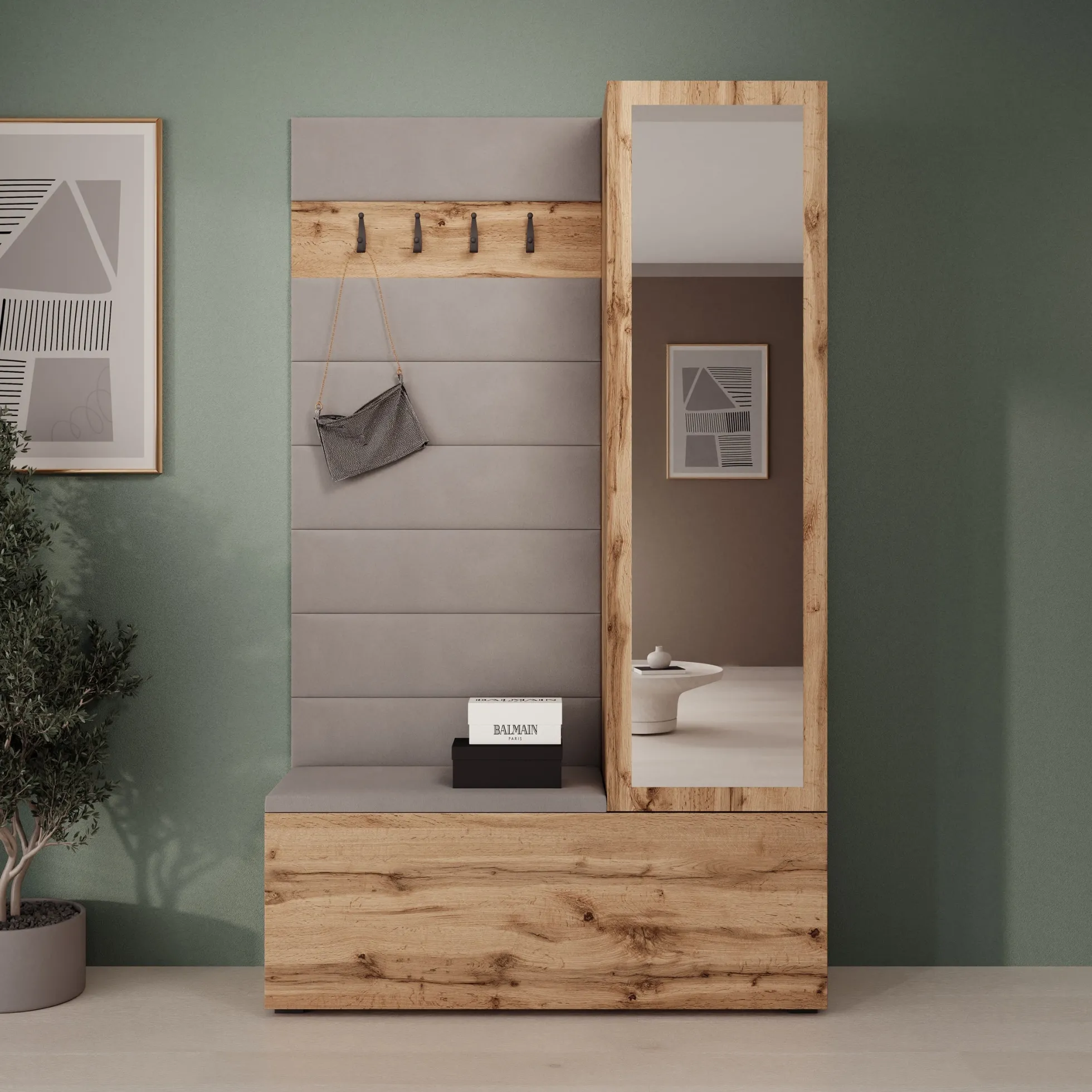 Téllaro - Halkast met deur - Eikenpatroon - 115x38x192 cm