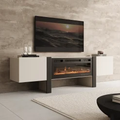 Torevia - TV-Meubel met sfeerhaard - Beige - 200x41x58 cm