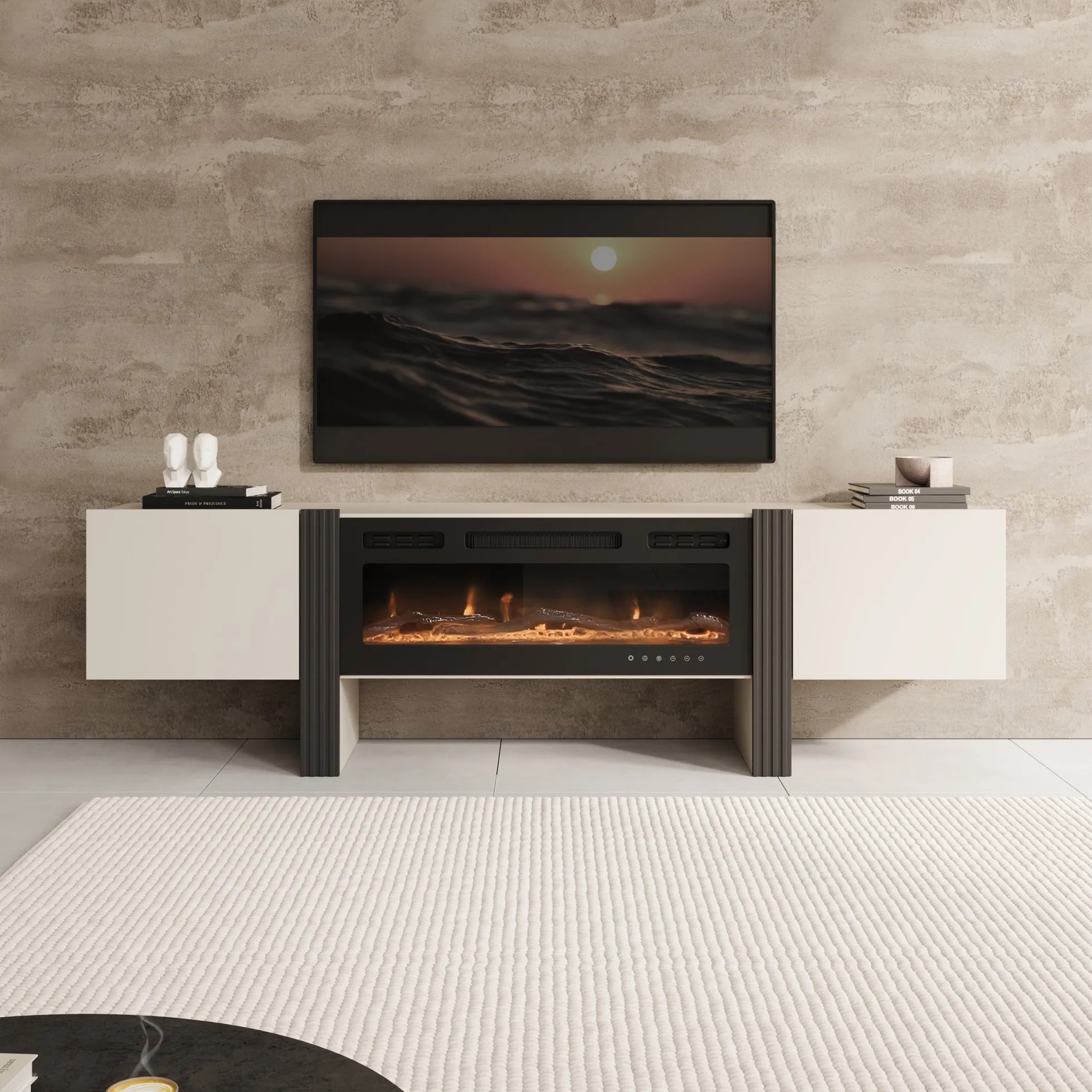 Torevia - TV-Meubel met sfeerhaard - Beige - 200x41x58 cm