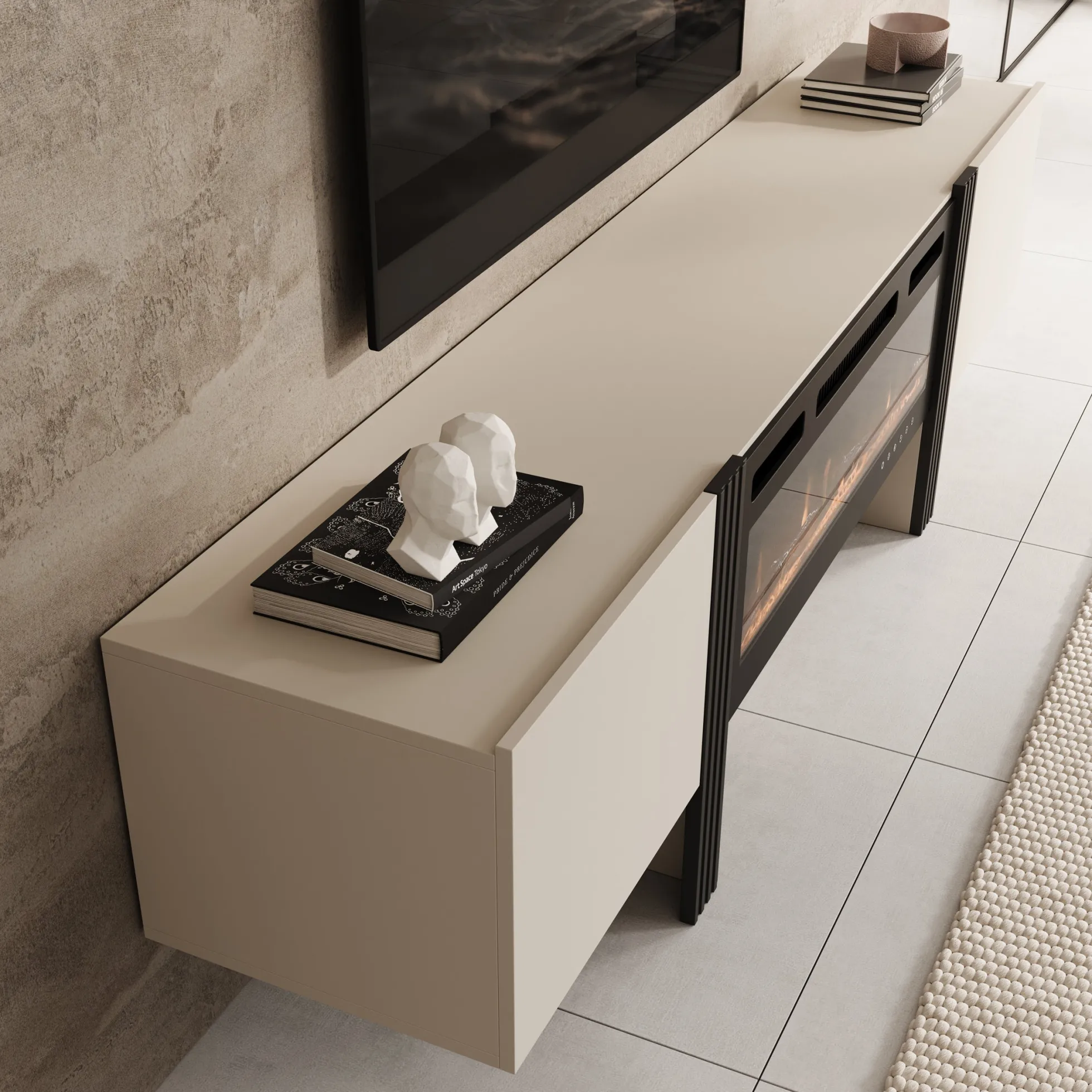Torevia - TV-Meubel met sfeerhaard - Beige - 200x41x58 cm