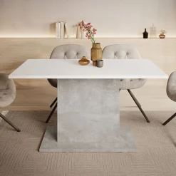 Tova - Eetkamertafel - Wit/grijs betonlook - 138x80x69 cm