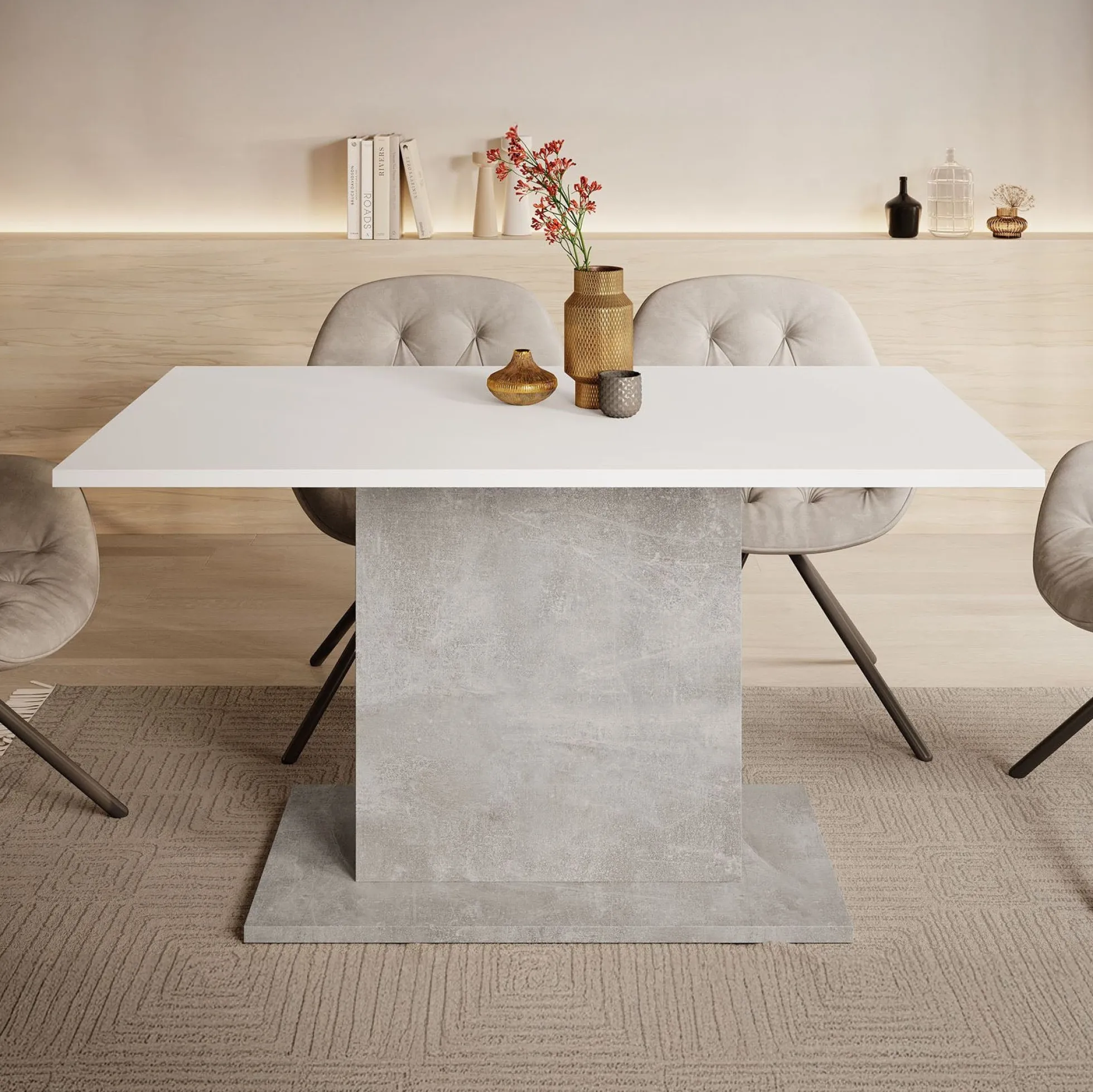 Tova - Eetkamertafel - Wit/grijs betonlook - 138x80x69 cm