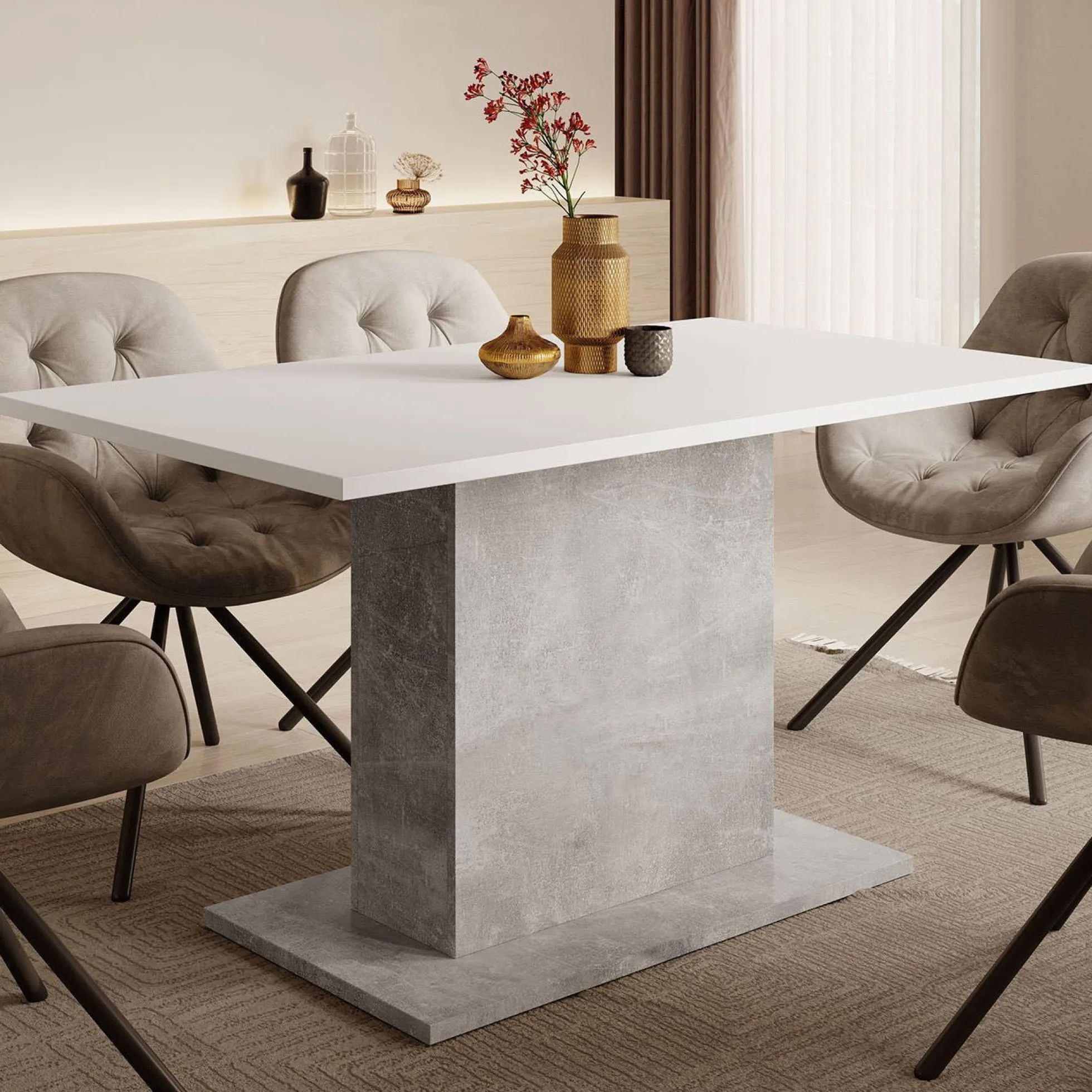 Tova - Eetkamertafel - Wit/grijs betonlook - 138x80x69 cm