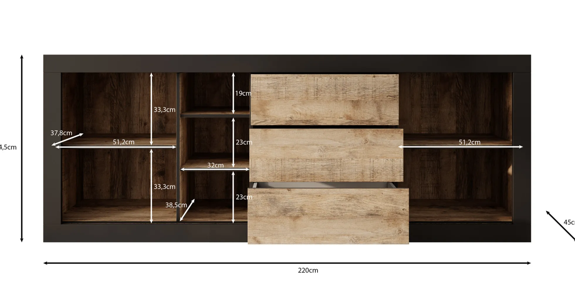 Trinidad - Dressoir - Eiken - 220x45x85 cm
