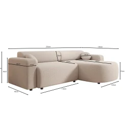 Tripp - Hoekbank 3-zits met slaapfunctie - Stof beige - Universeel