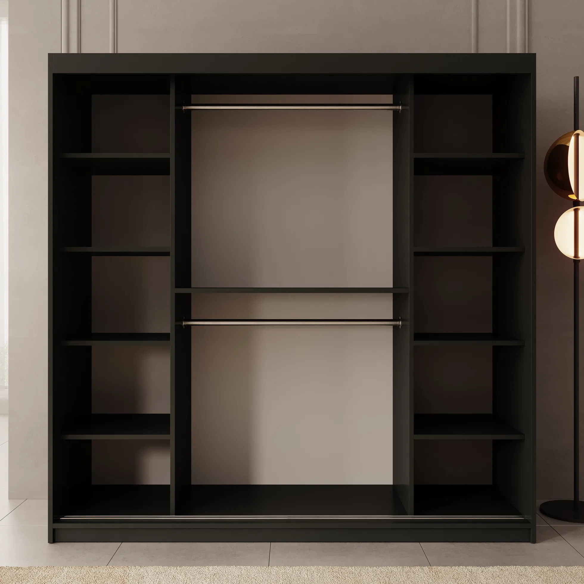 Ulysses - Kledingkast met schuifdeuren - Zwart - 200x62x200 cm