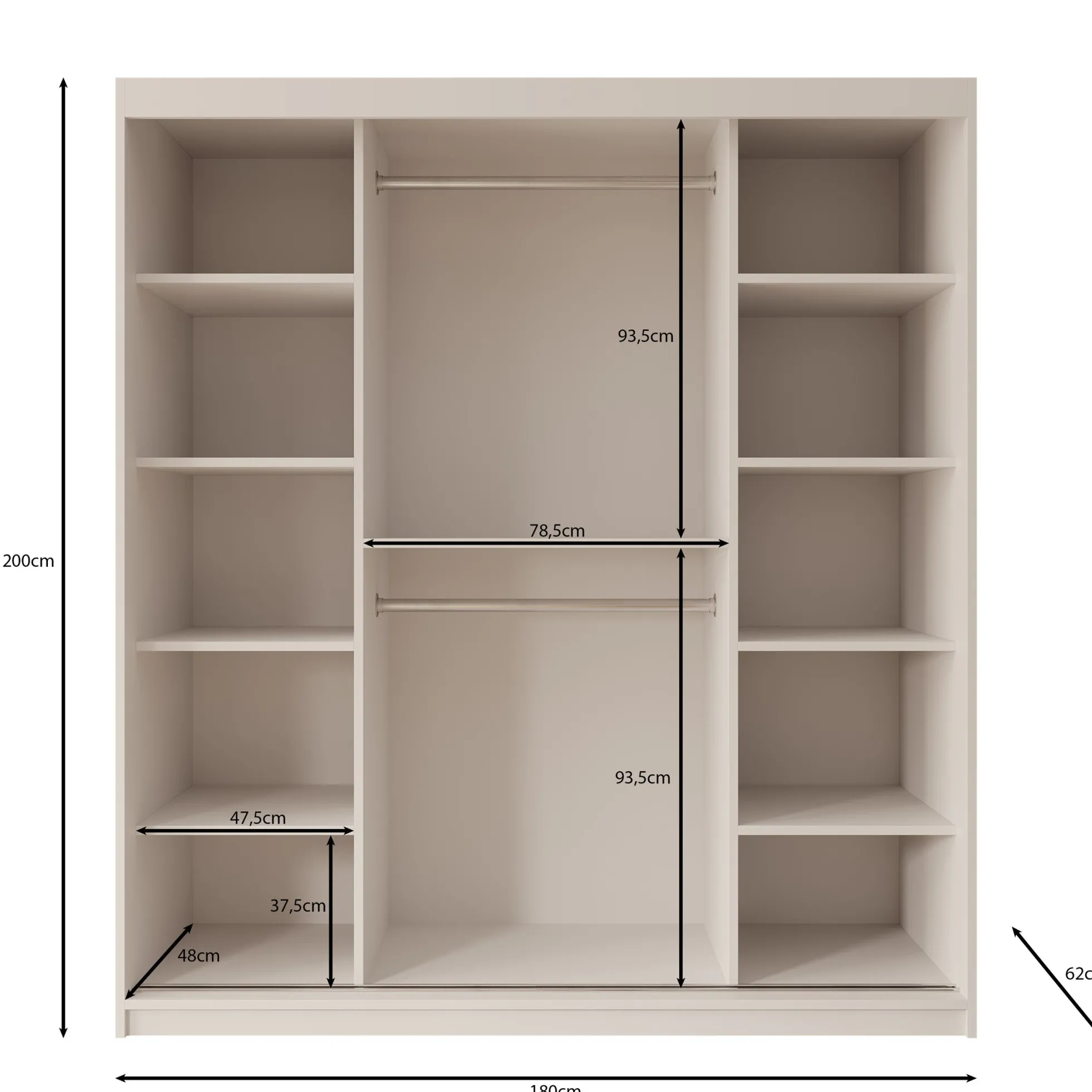 Ulysses - Kledingkast met schuifdeuren - Eiken - 180x62x200 cm